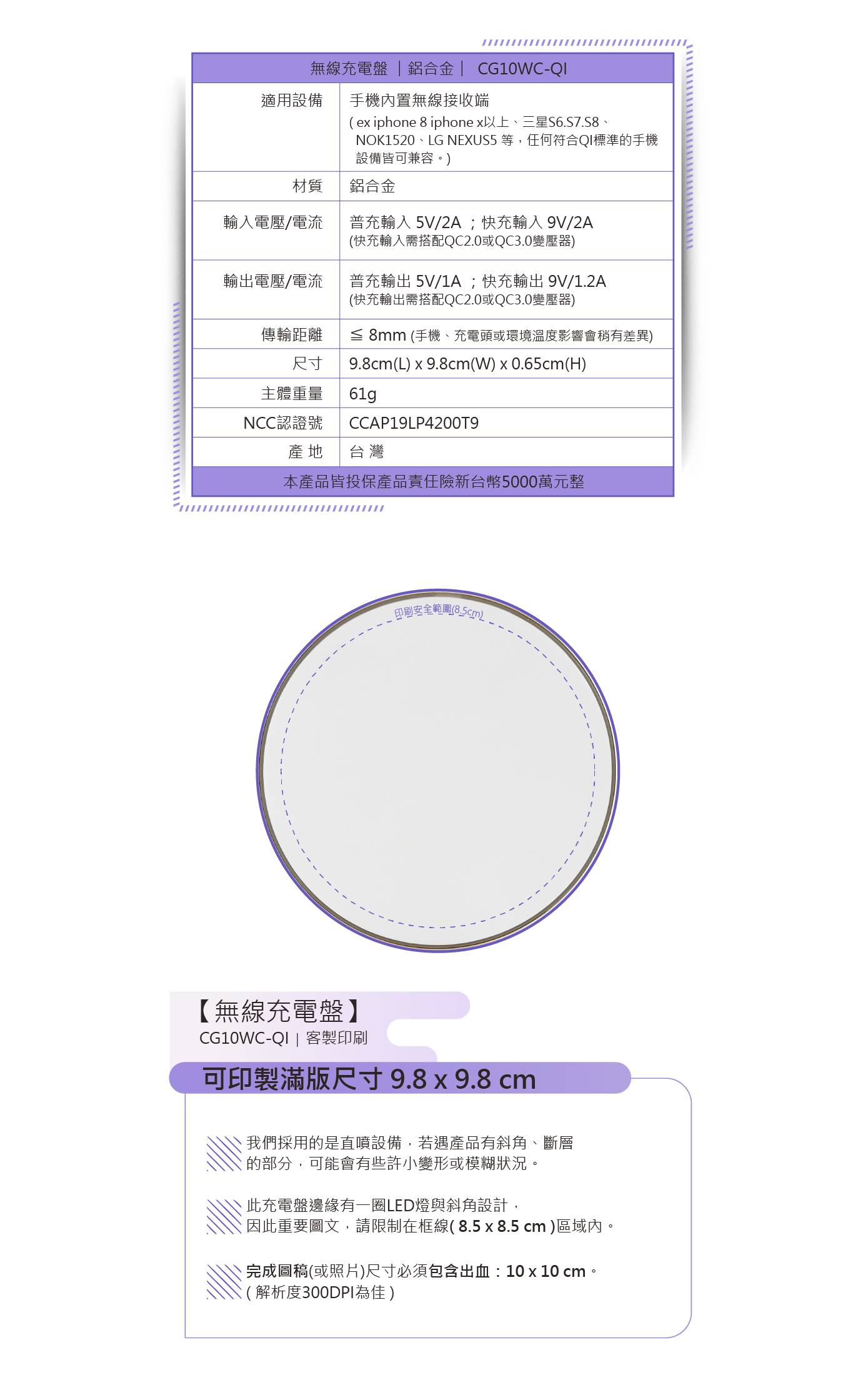 胖米 客製化【無線充電盤】02 胖米 客製化【無線充電盤】CG10WC-QI ∣ 客製印刷 規格說明02