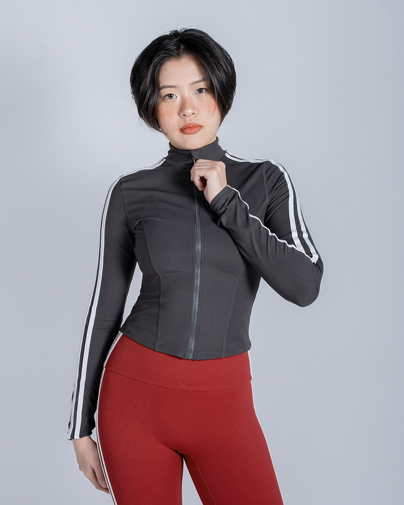 🏎️條紋修身運動外套|煙霧灰2