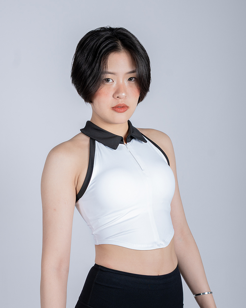 🎾 撞色削肩POLO|清新白2