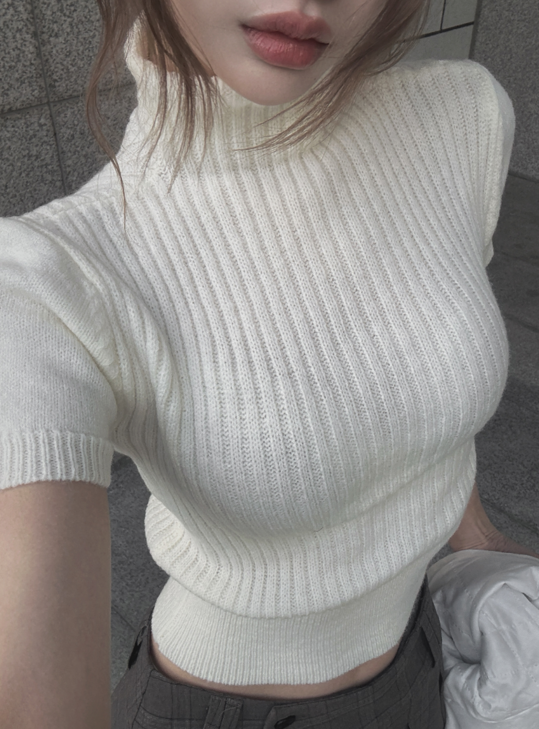 Puffed Turtleneck Short-sleeve Knit (2 color)