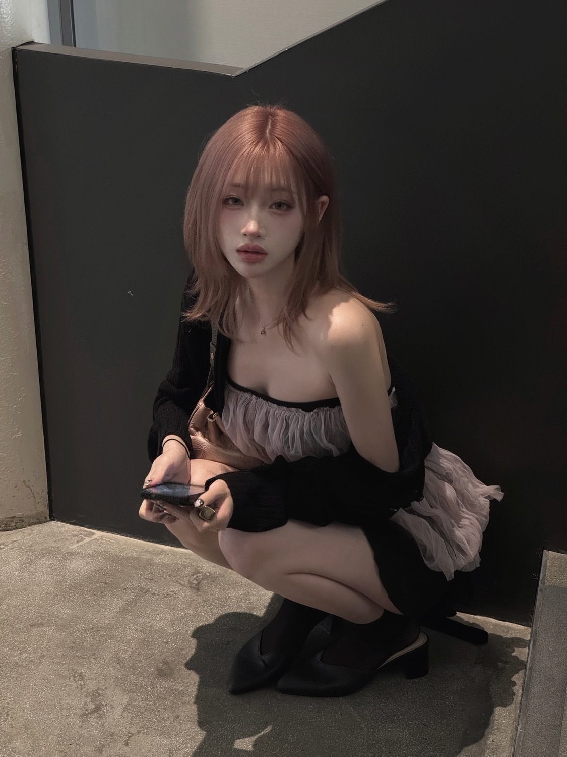 Grayish Pink Velvet Ruffle Two-Piece set