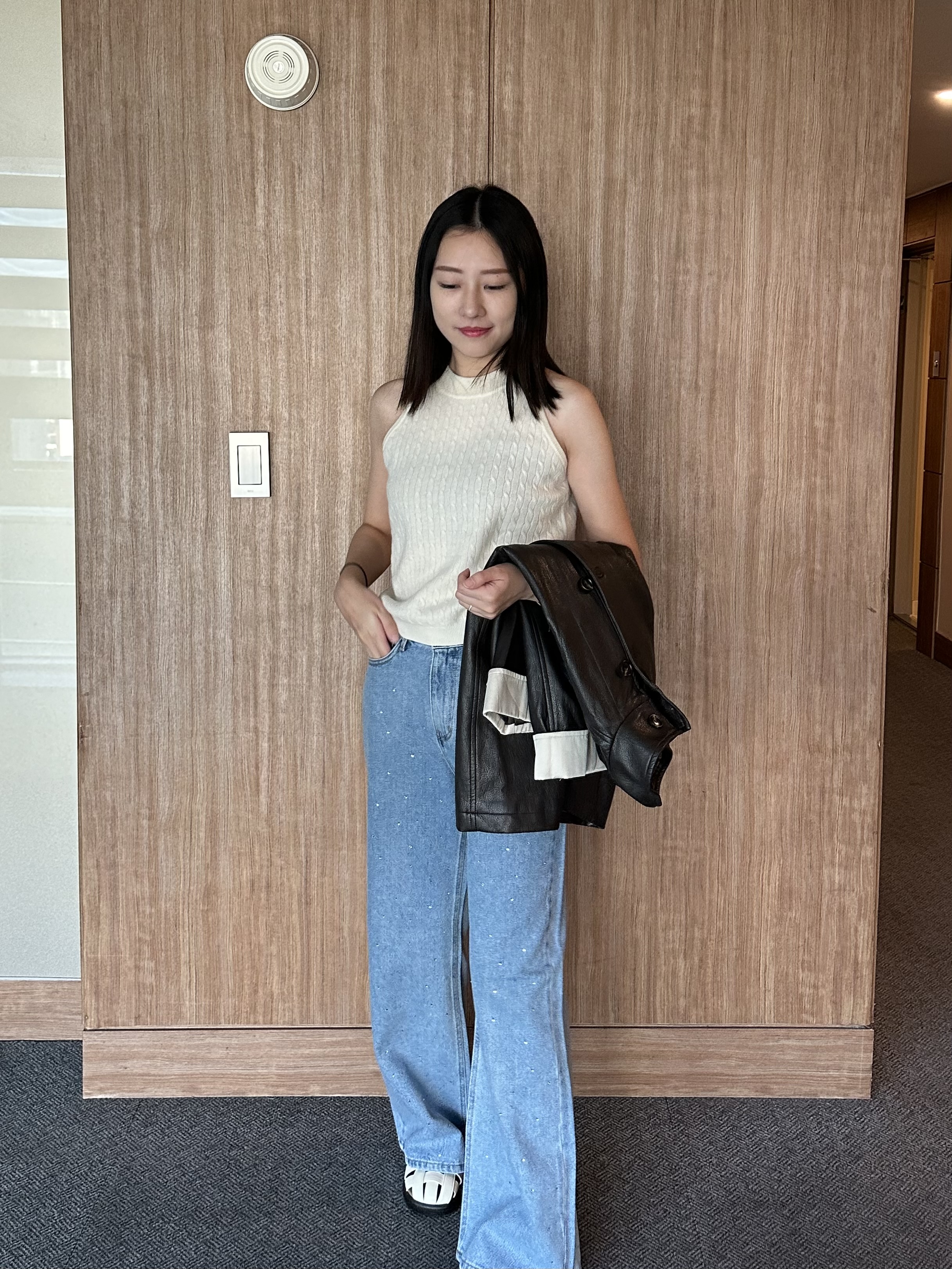 KR03 鑽石拼接直筒丹寧褲5