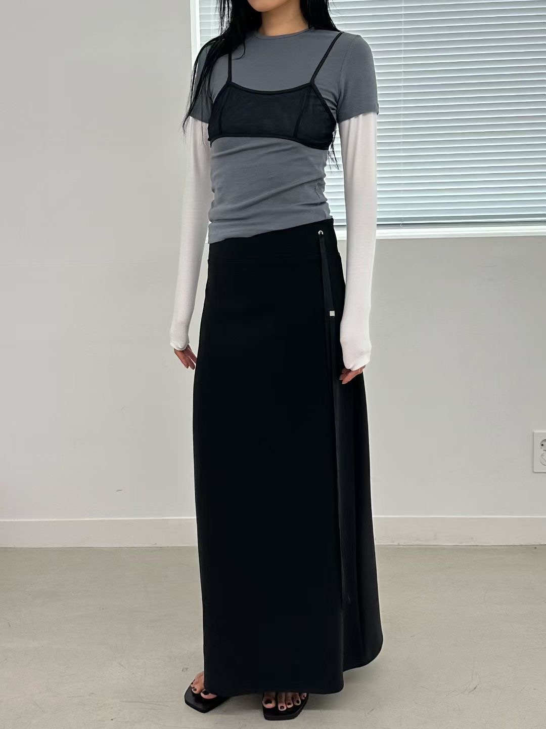 KR22 簡約綁繩裝飾半身裙2