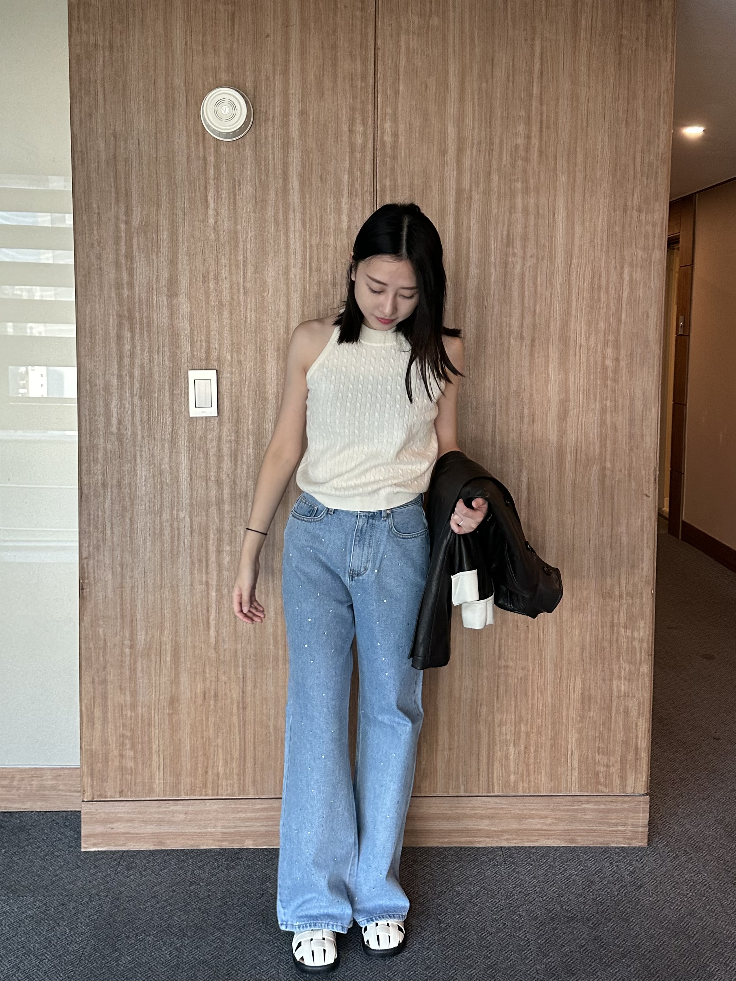 KR03 鑽石拼接直筒丹寧褲4