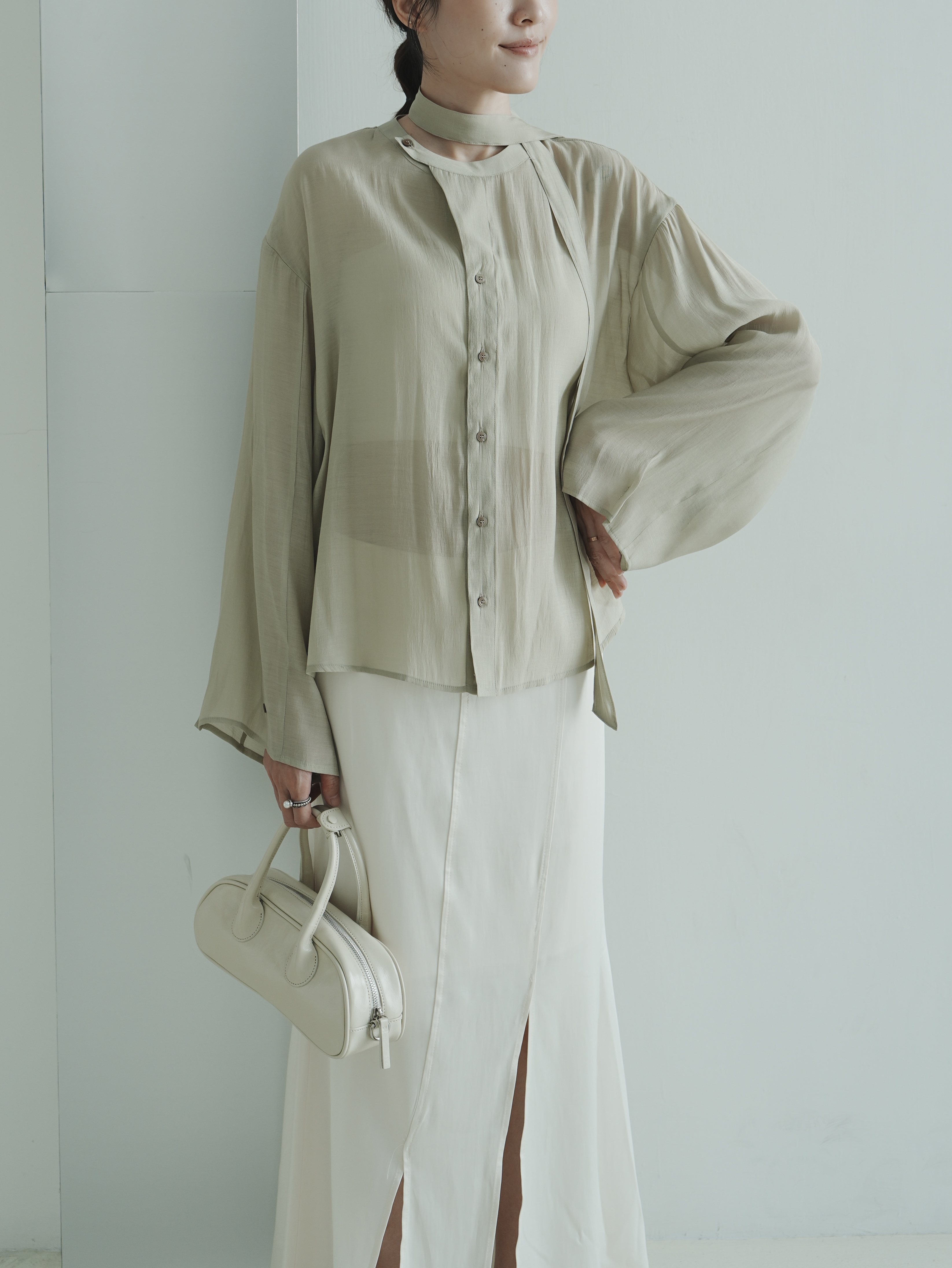 J09 圓領斜釦綁帶上衣7