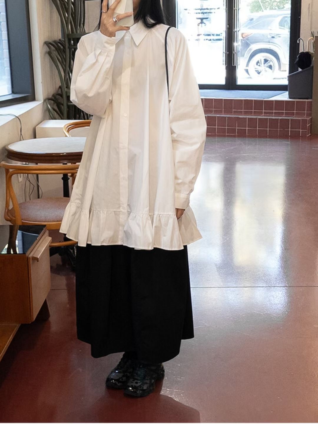 B08 荷葉拼接襯衫式洋裝3