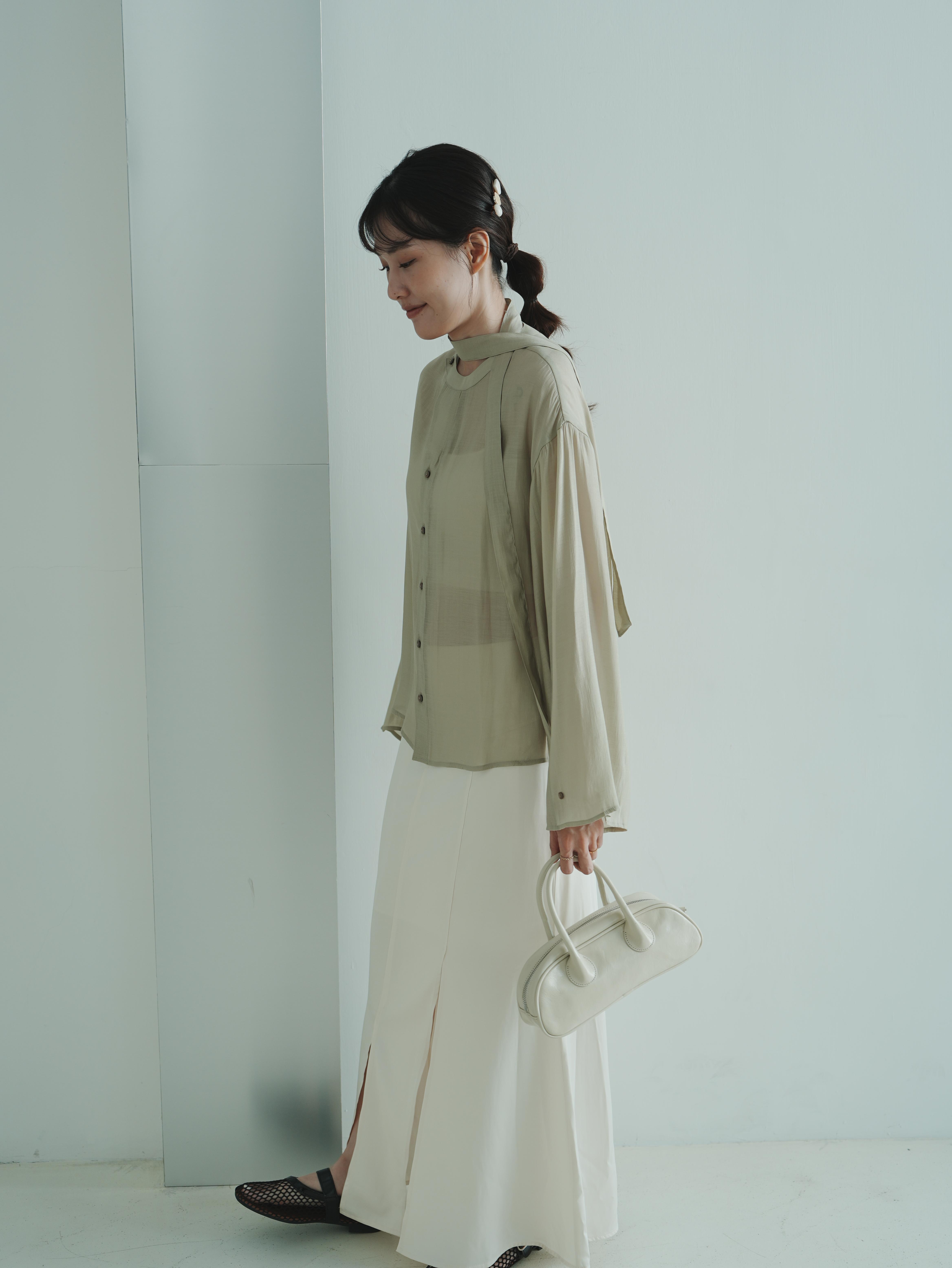 J09 圓領斜釦綁帶上衣2