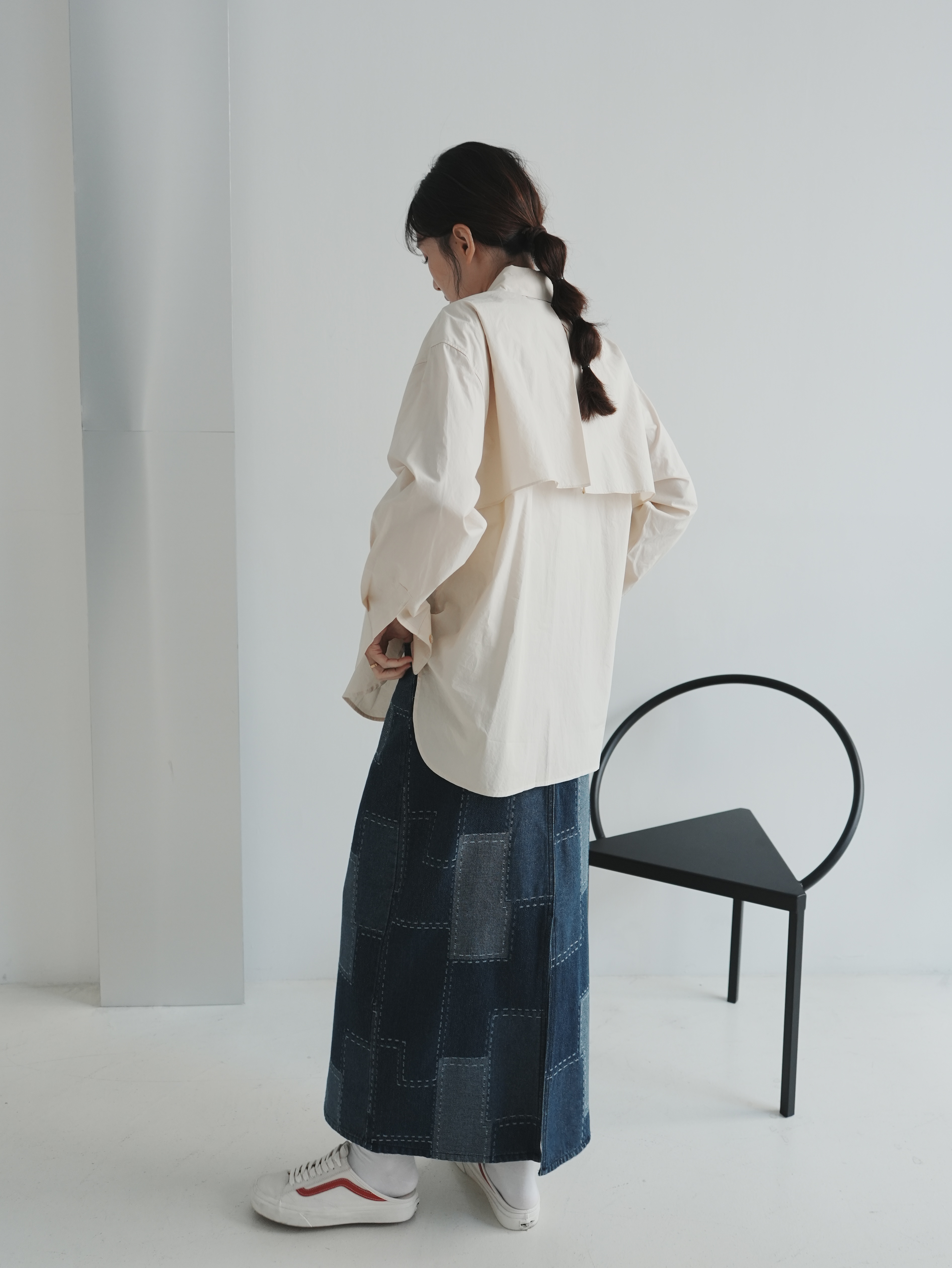 V04 單寧拼接半身裙