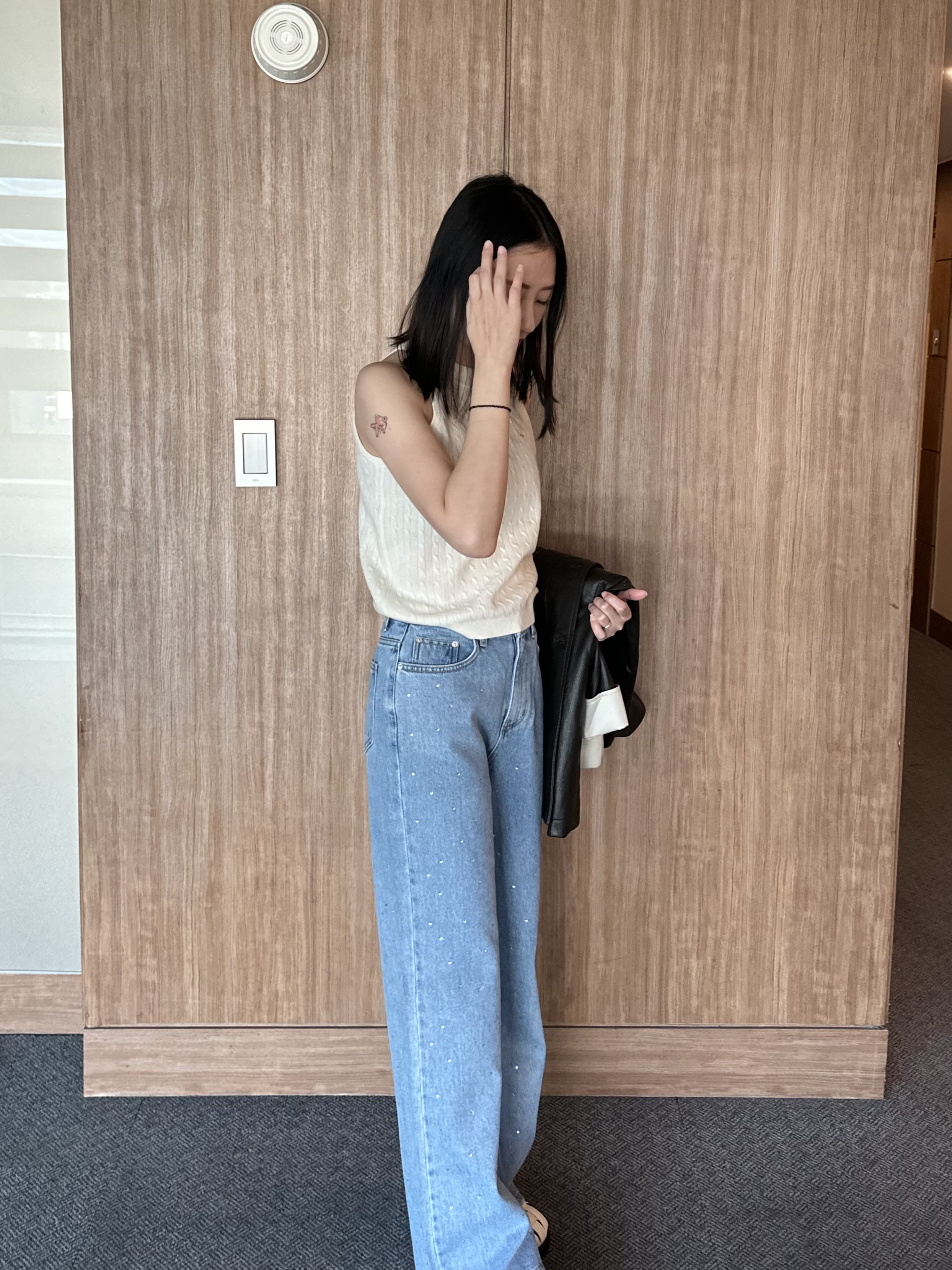 KR03 鑽石拼接直筒丹寧褲8