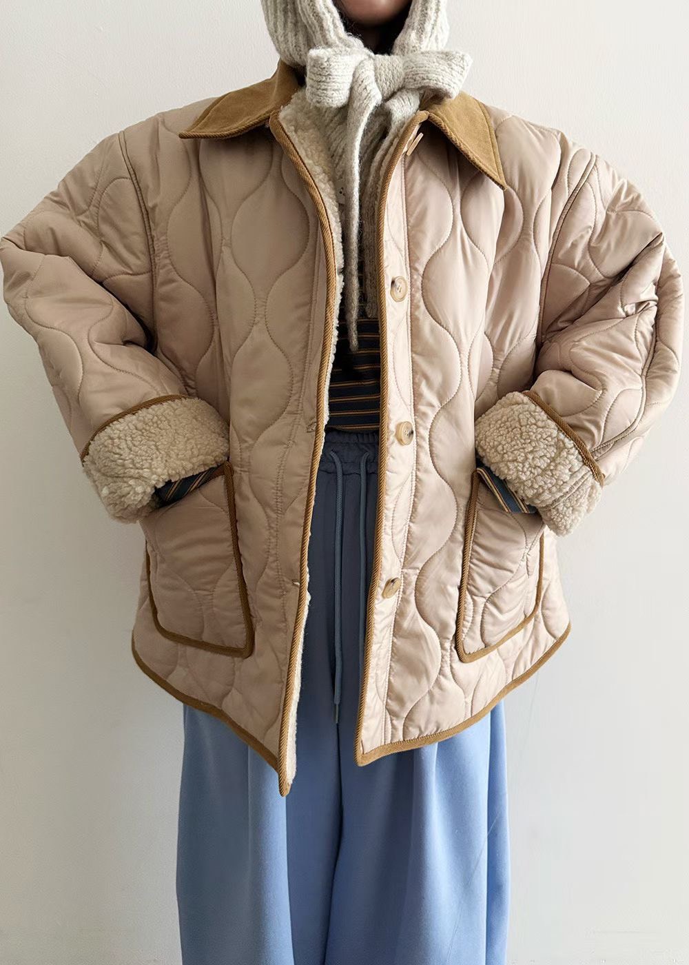 （客訂勿下單)復古翻領壓摺寬鬆外套