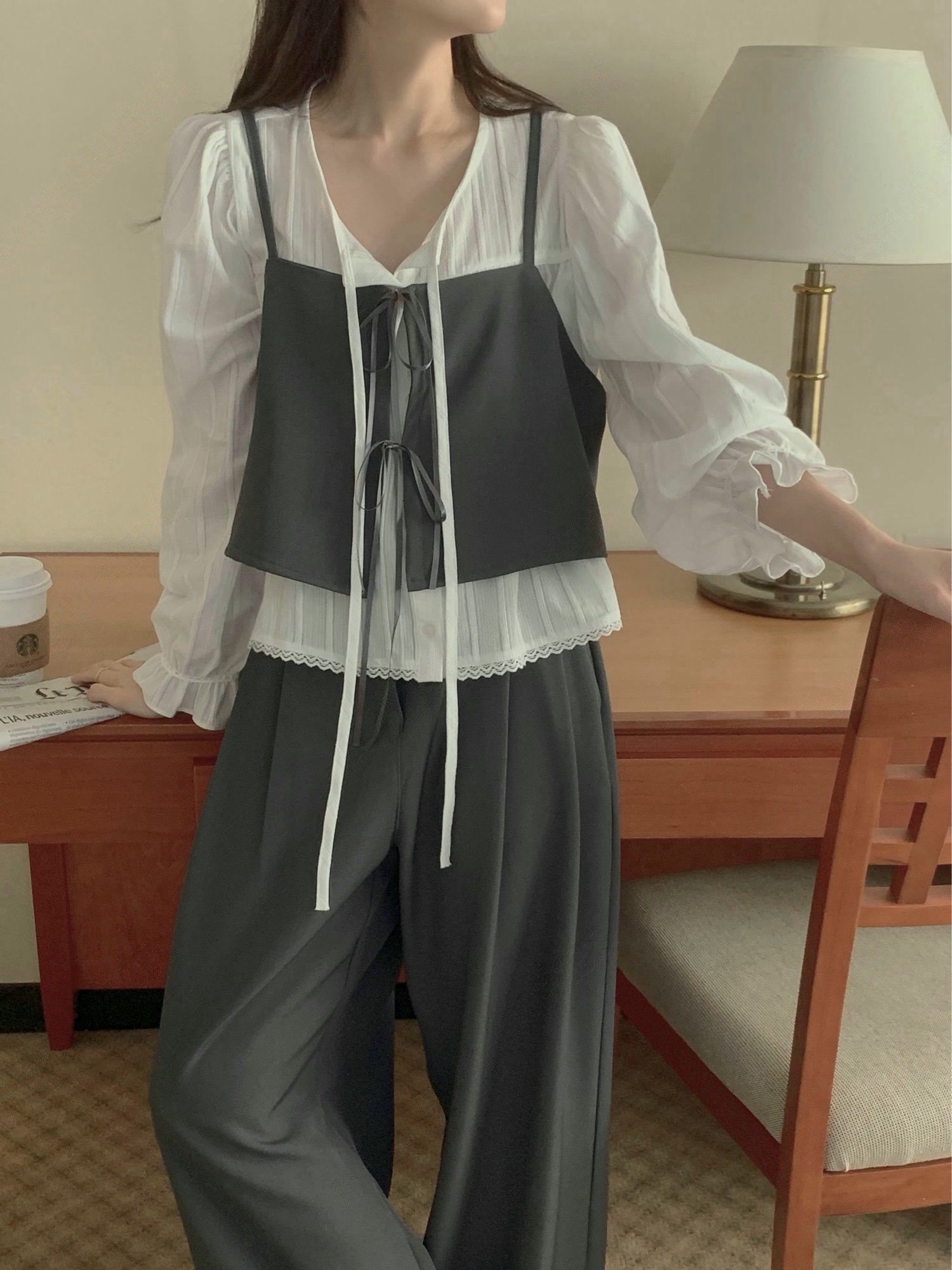 兩面穿雙綁結背心+壓摺西裝長褲SET