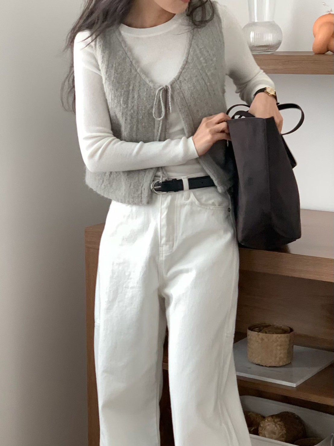 馬海毛前綁結背心（馬海毛30％+羊毛20％)