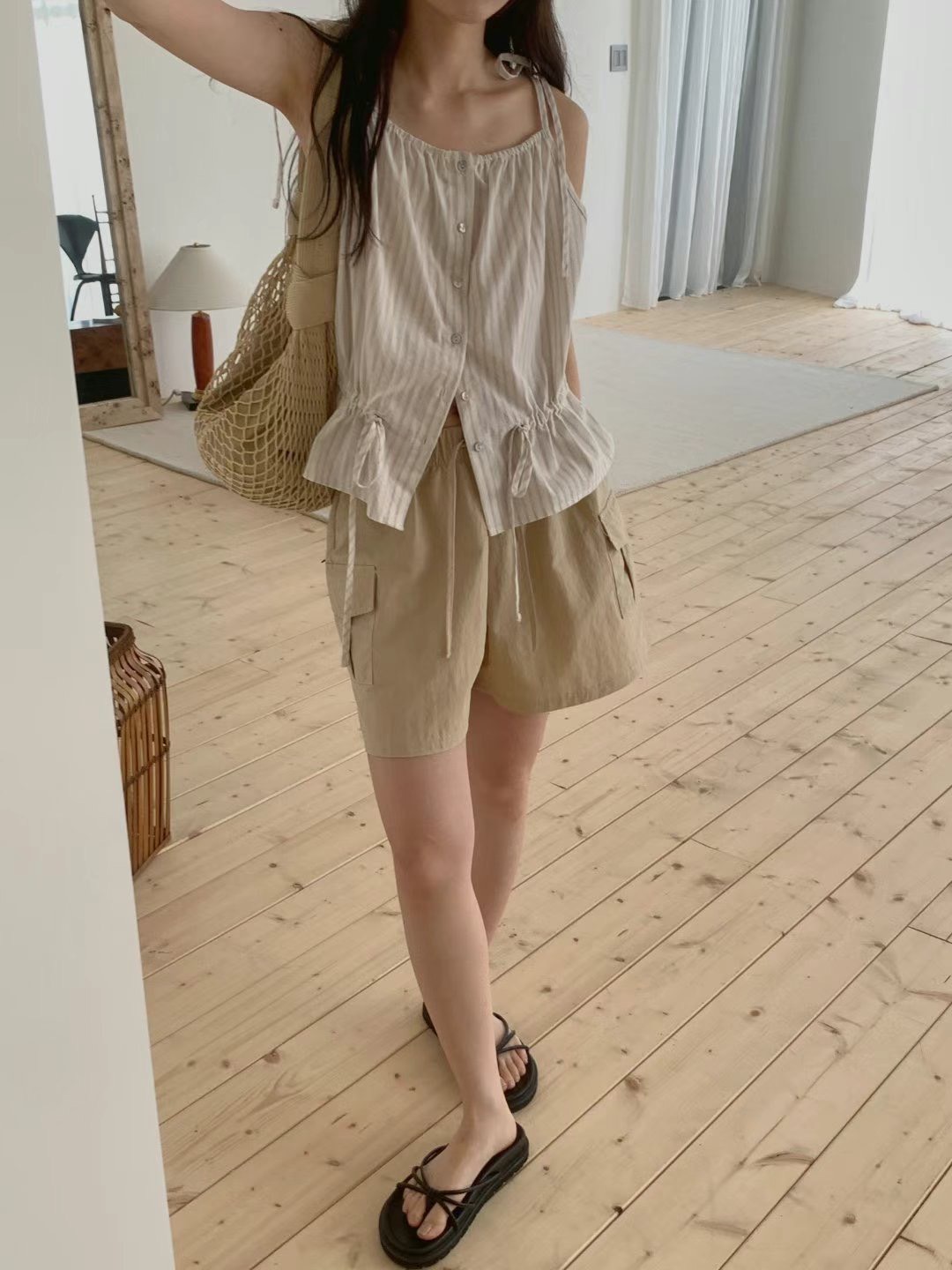 涼感口袋工裝三分短褲