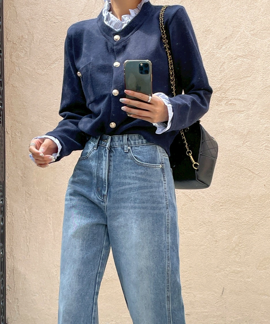 拼接領學院風針織衣