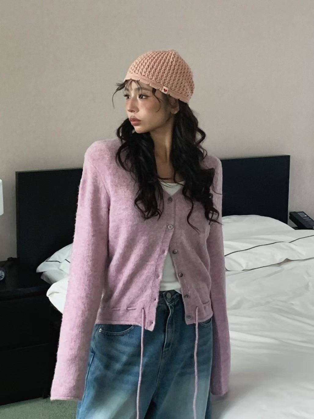 下抽鬚V領針織上衣