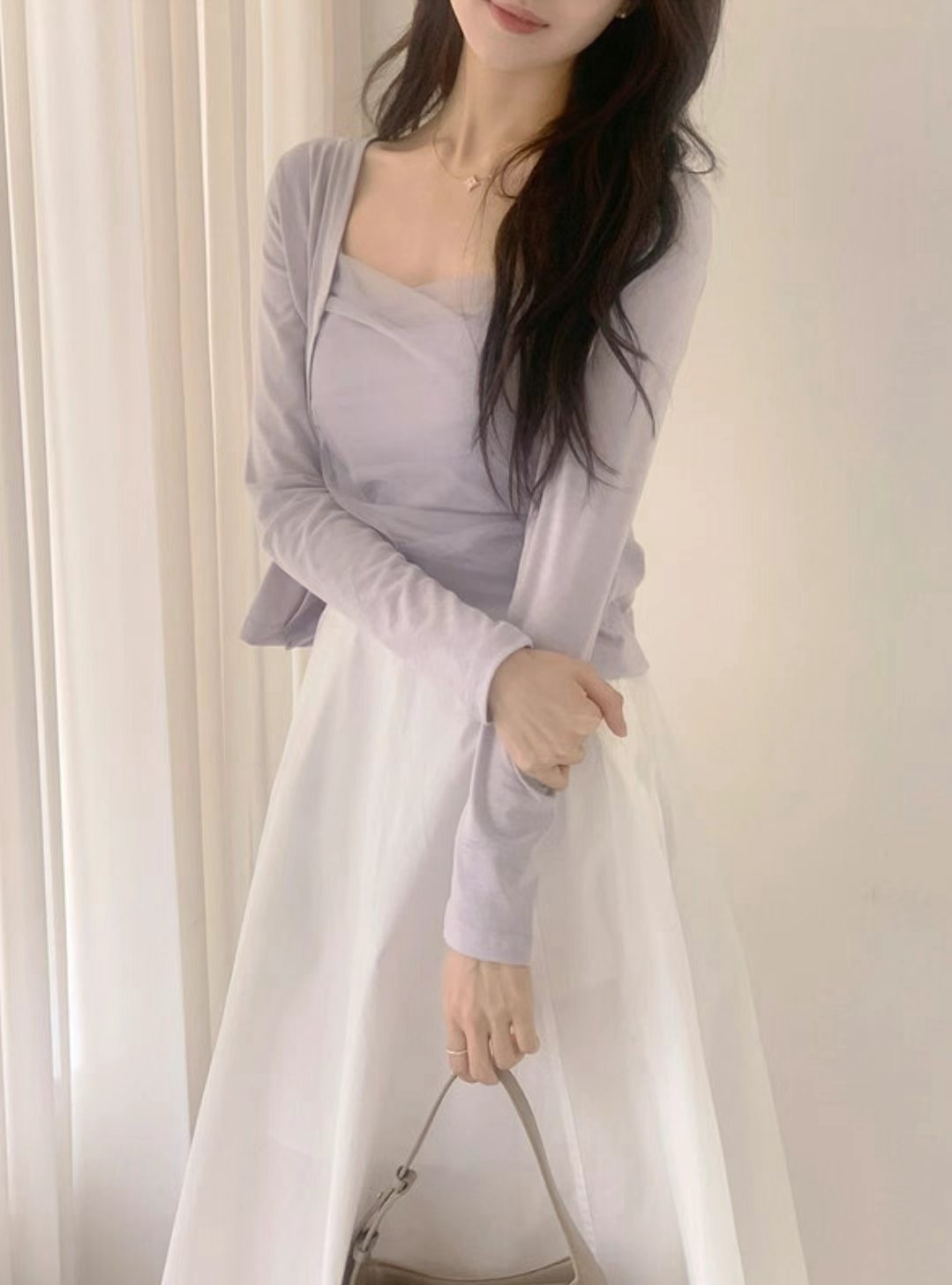 歐根紗含罩杯背心+小罩衫SET