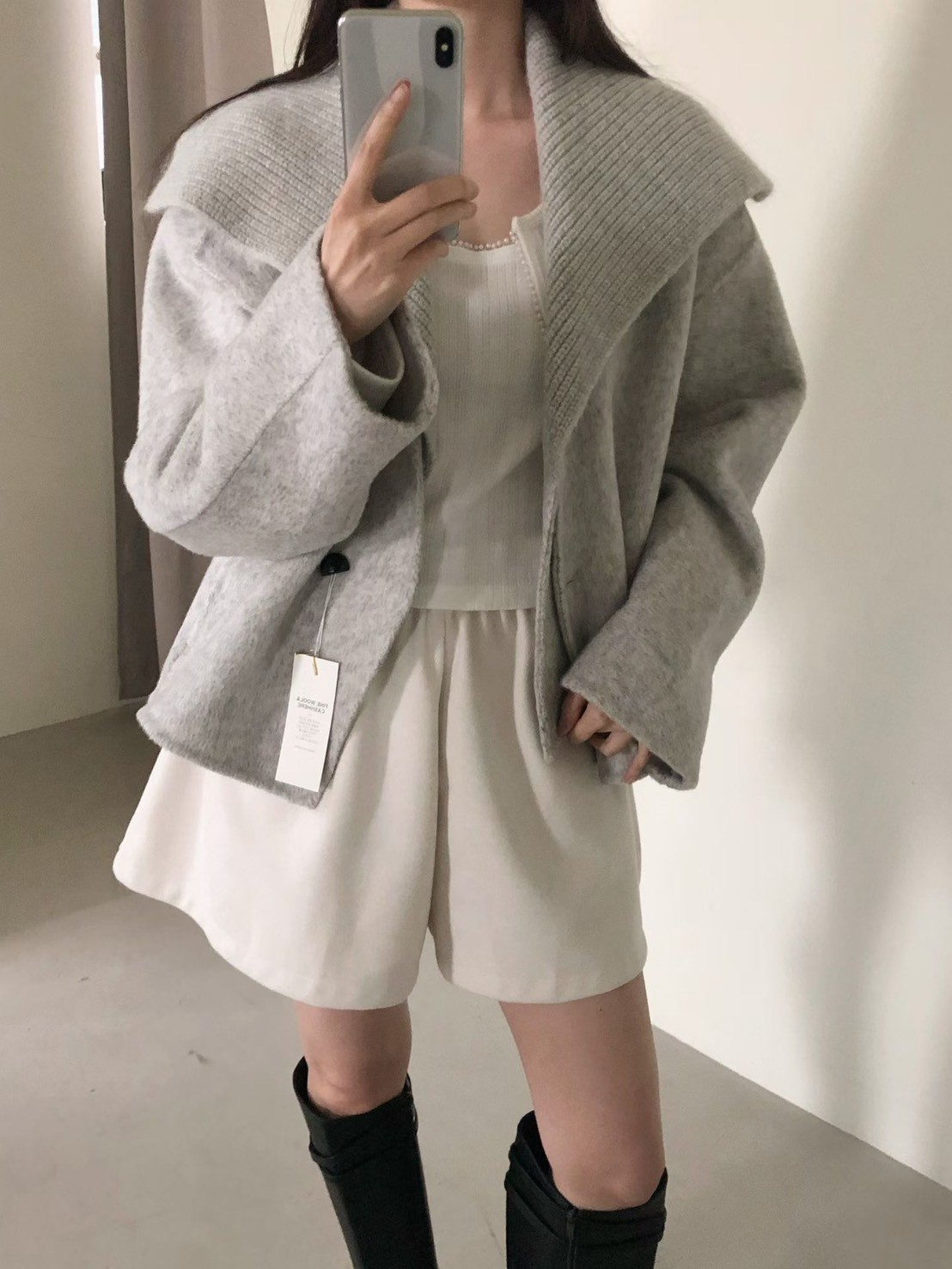 可拆式坑紋翻領單釦大衣