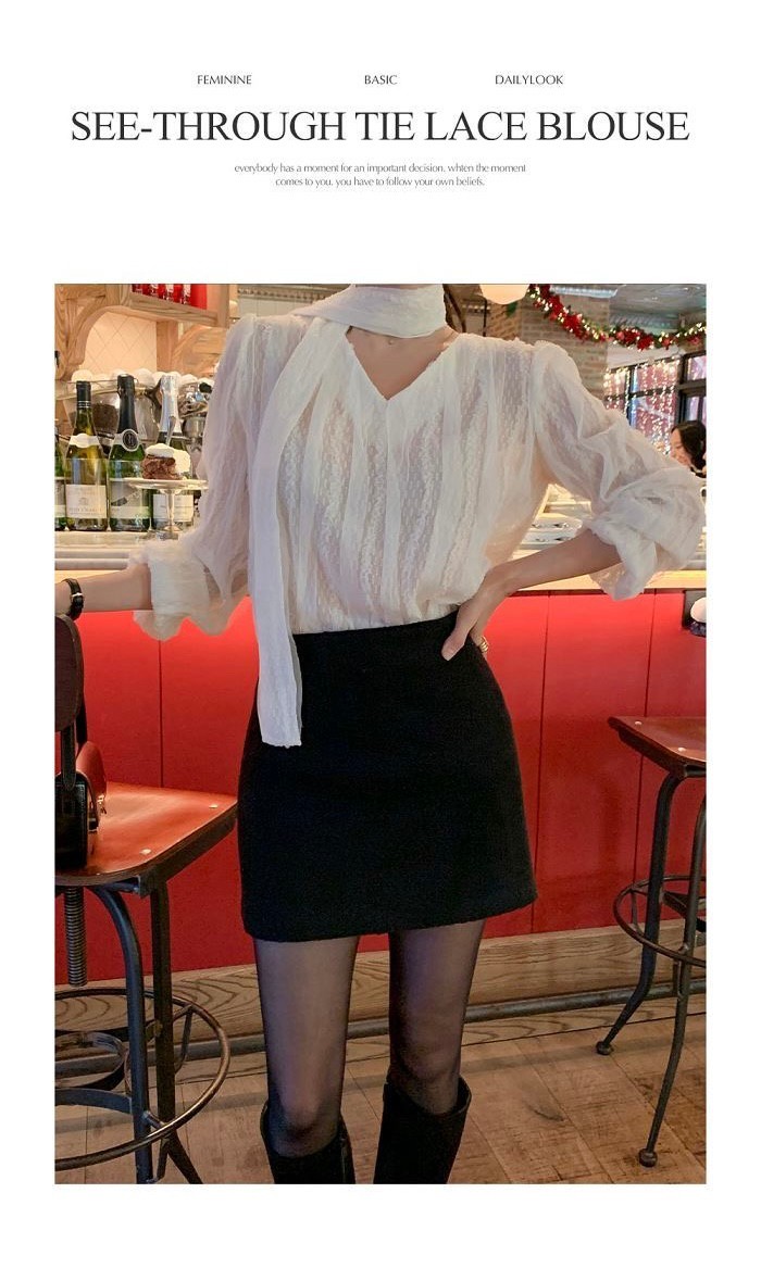 可拆領巾！Ｖ領金蔥波紋雪紡襯衫