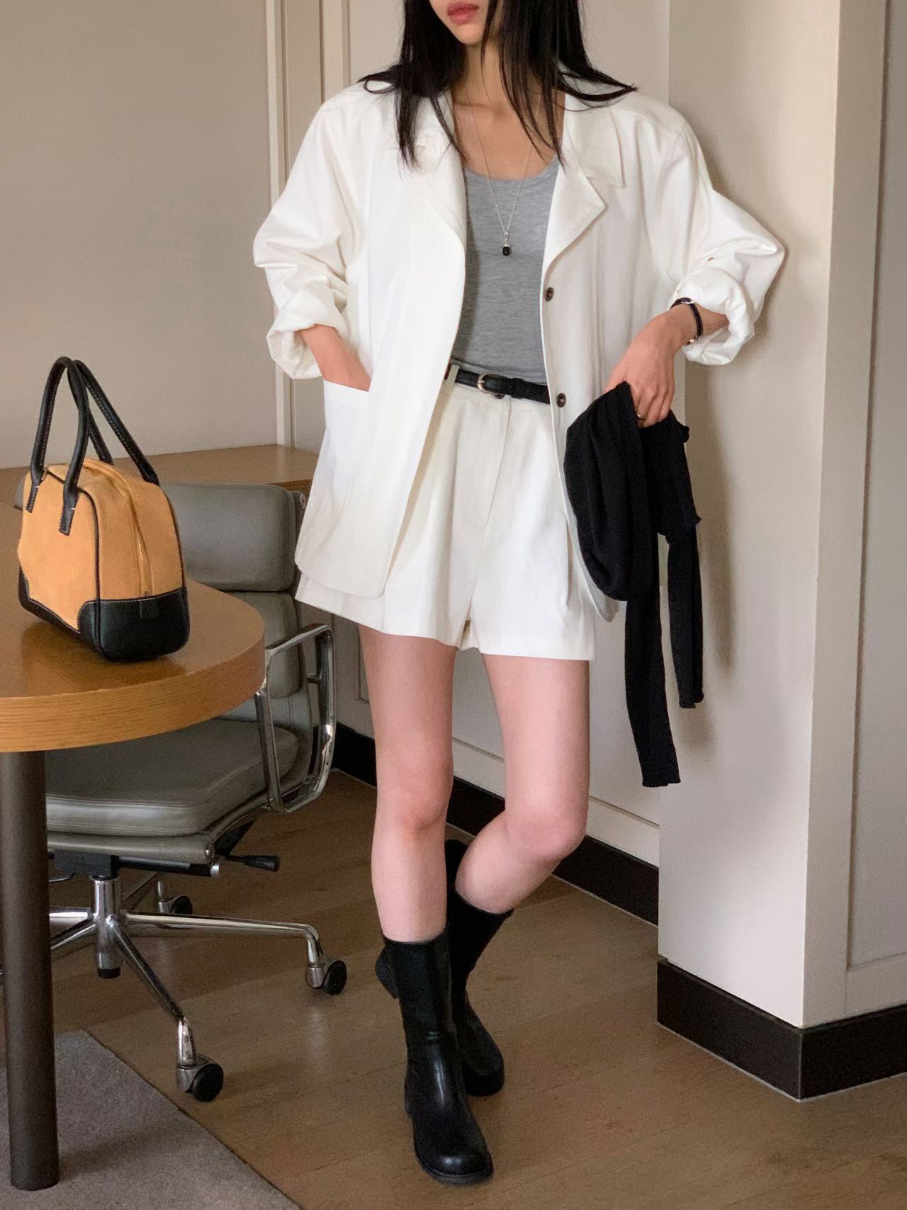 簡約刀領排釦雙口袋風衣外套