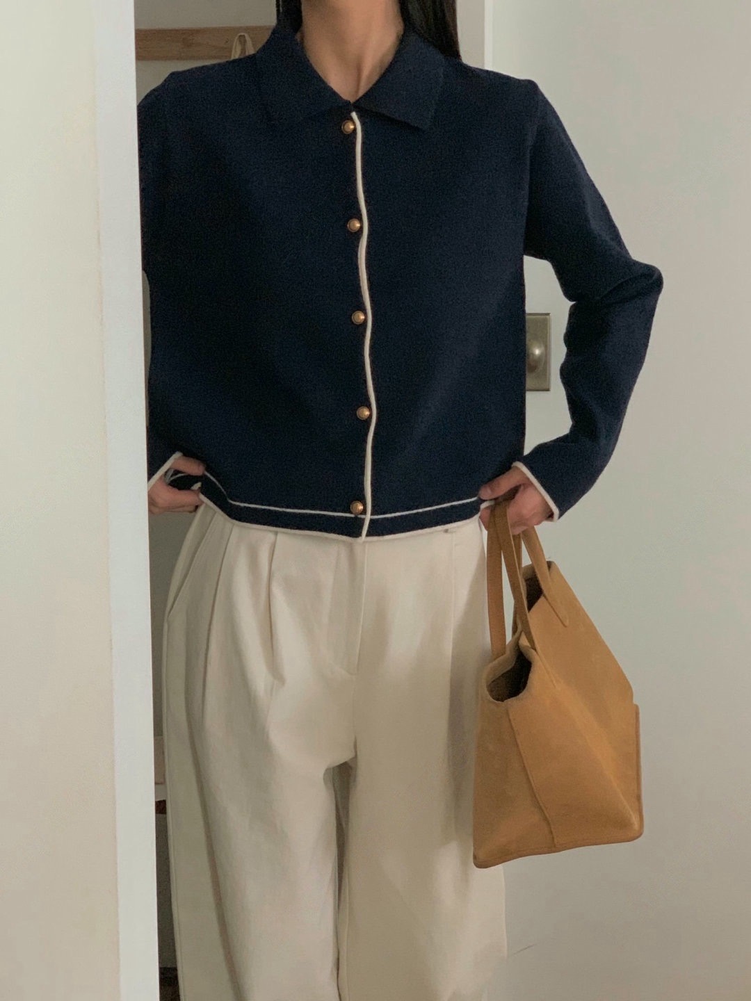 (客訂勿下單）翻領撞色滾邊金釦針織衫