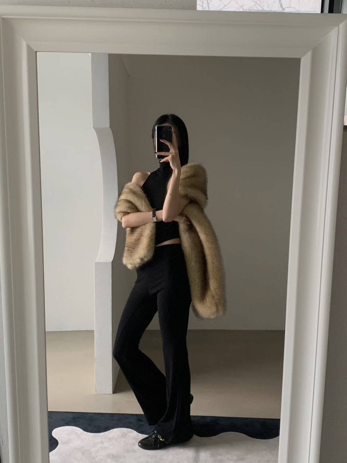 輕奢感狐狸毛寬版圍巾