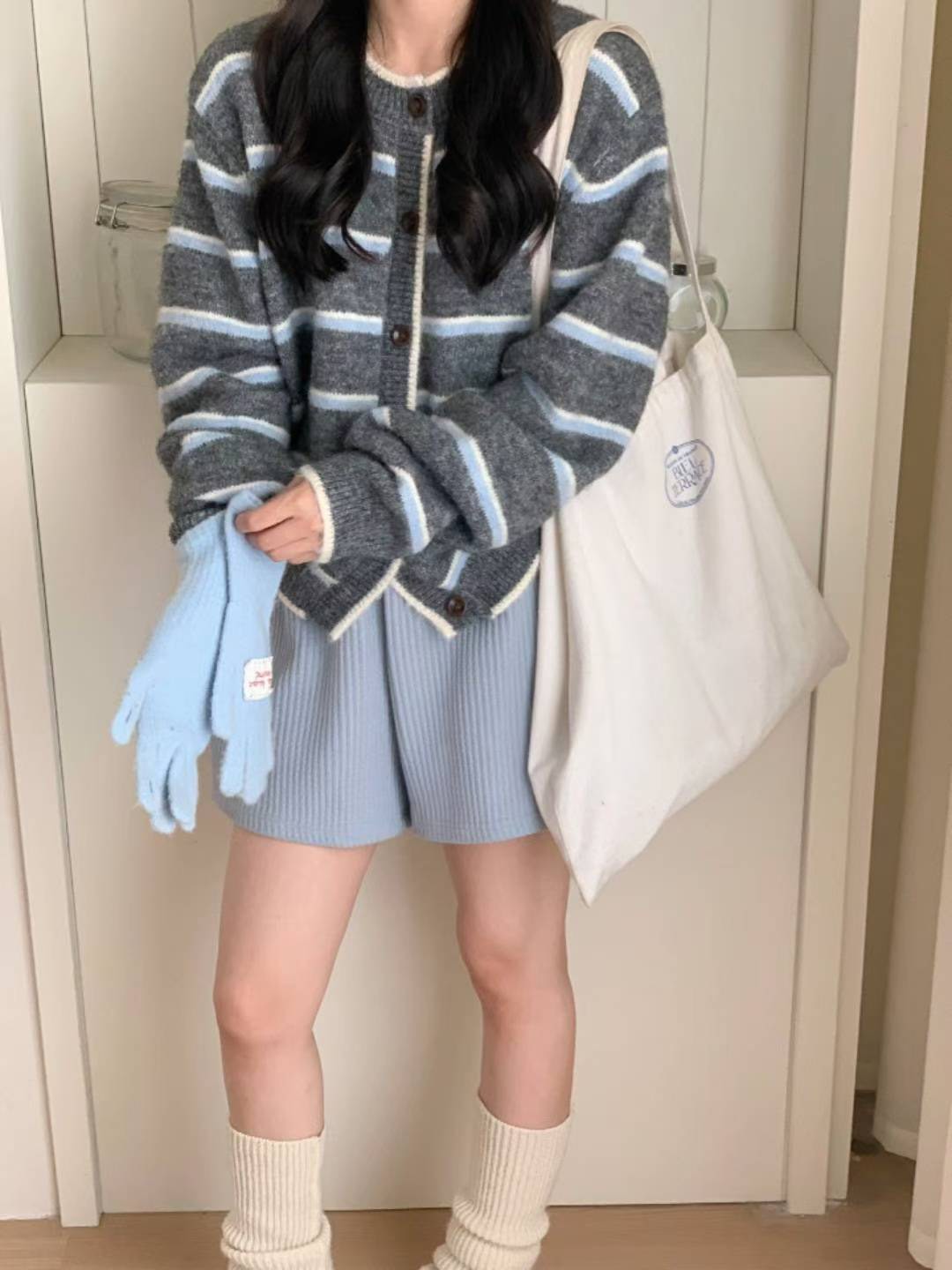 圓領配色橫條紋羊毛針織衫（5%）