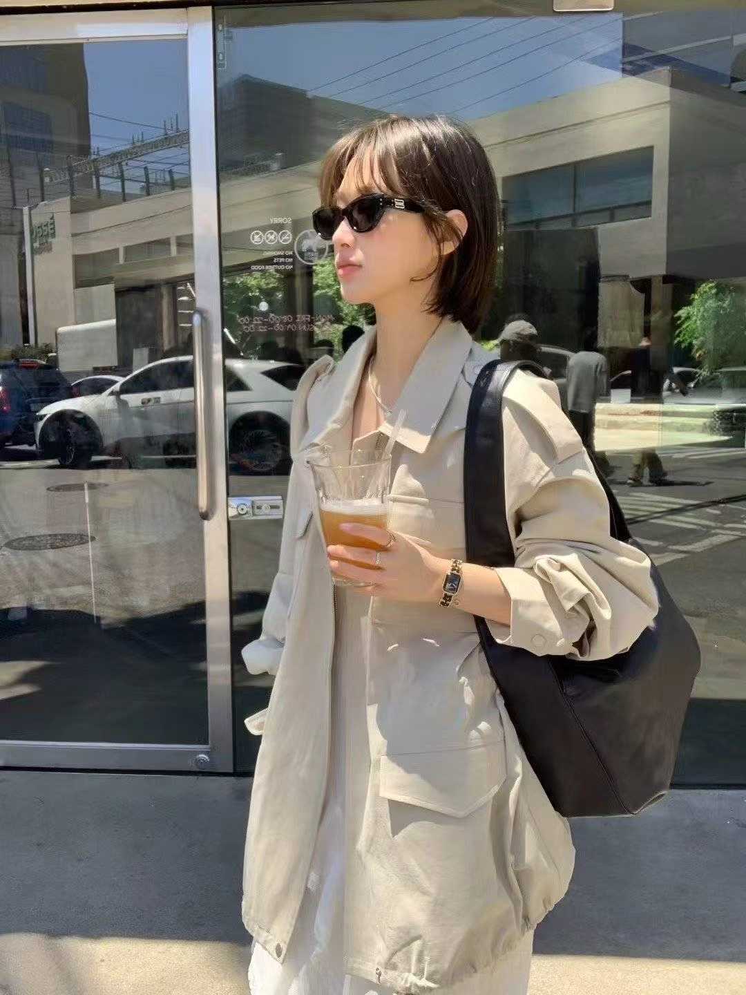 翻領雙大口袋長版拉鍊風衣