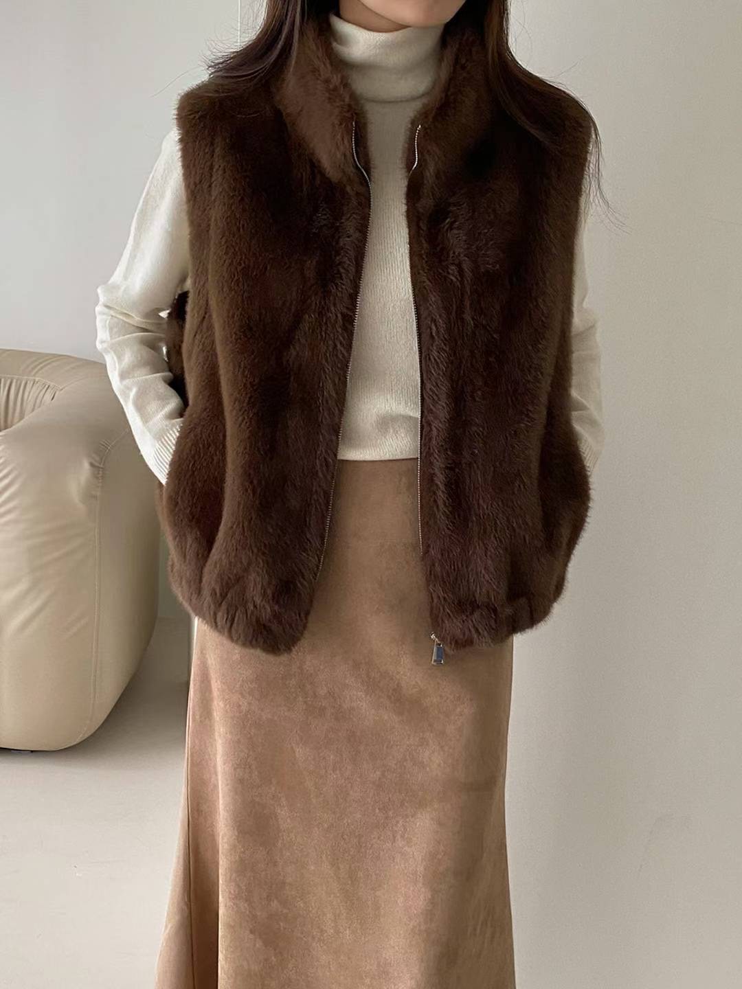 輕奢款短毛款拉鍊背心