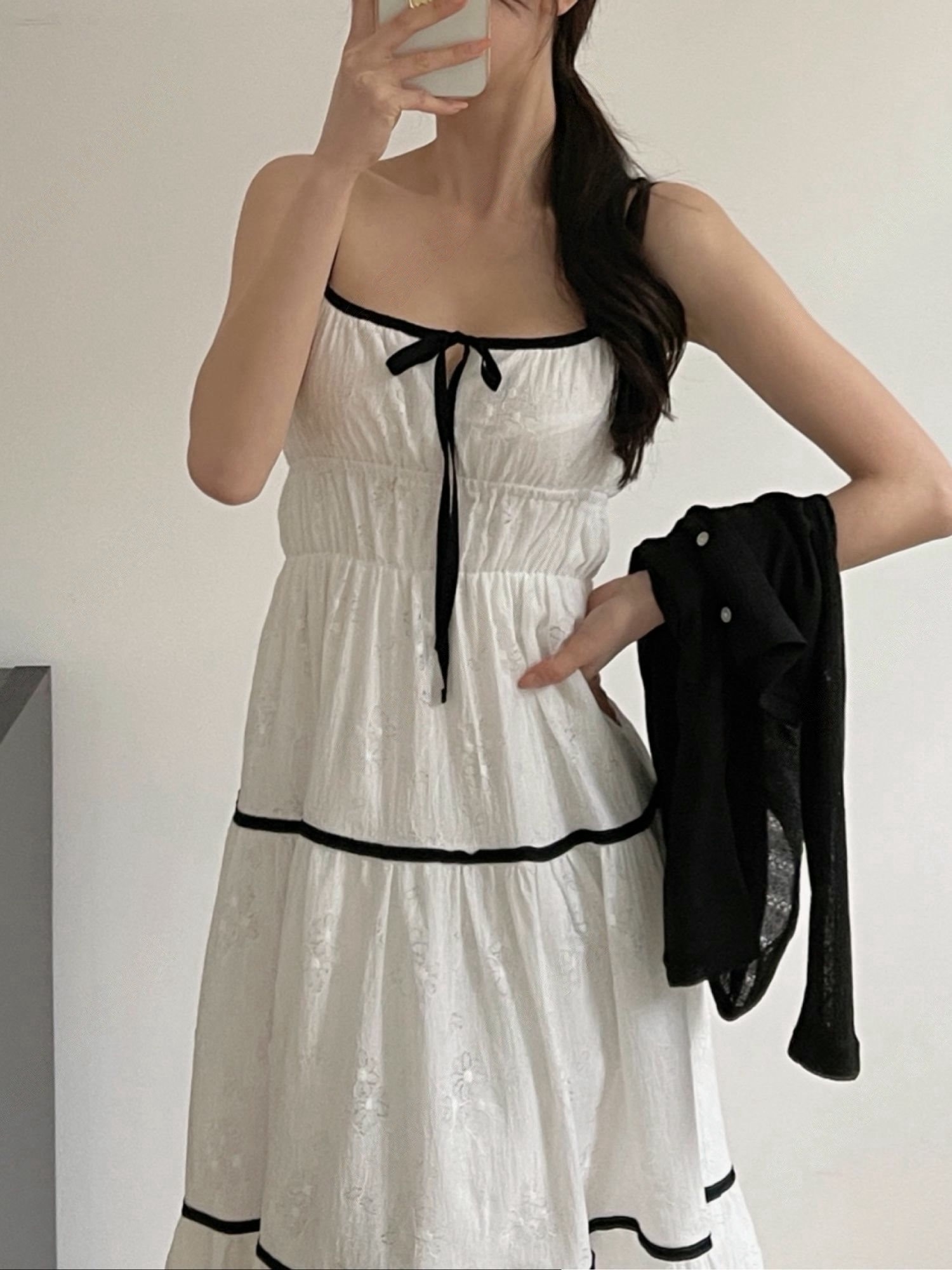 燒花棉麻撞色細肩背心長洋