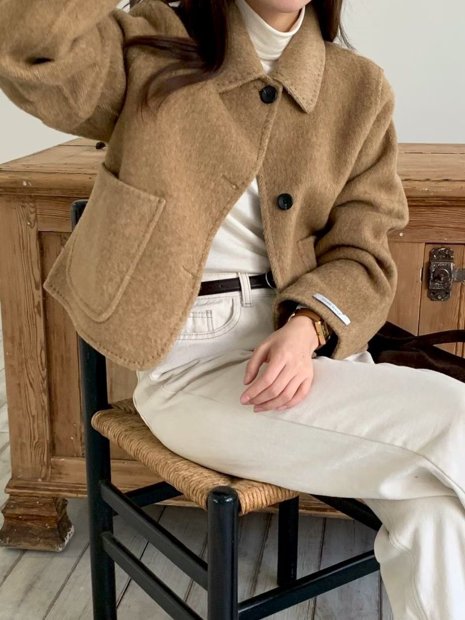 縫線滾邊翻領手工外套