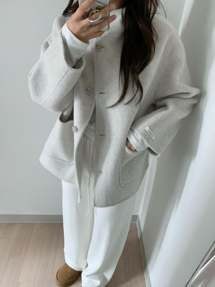 可立領連帽雙口袋長版大衣