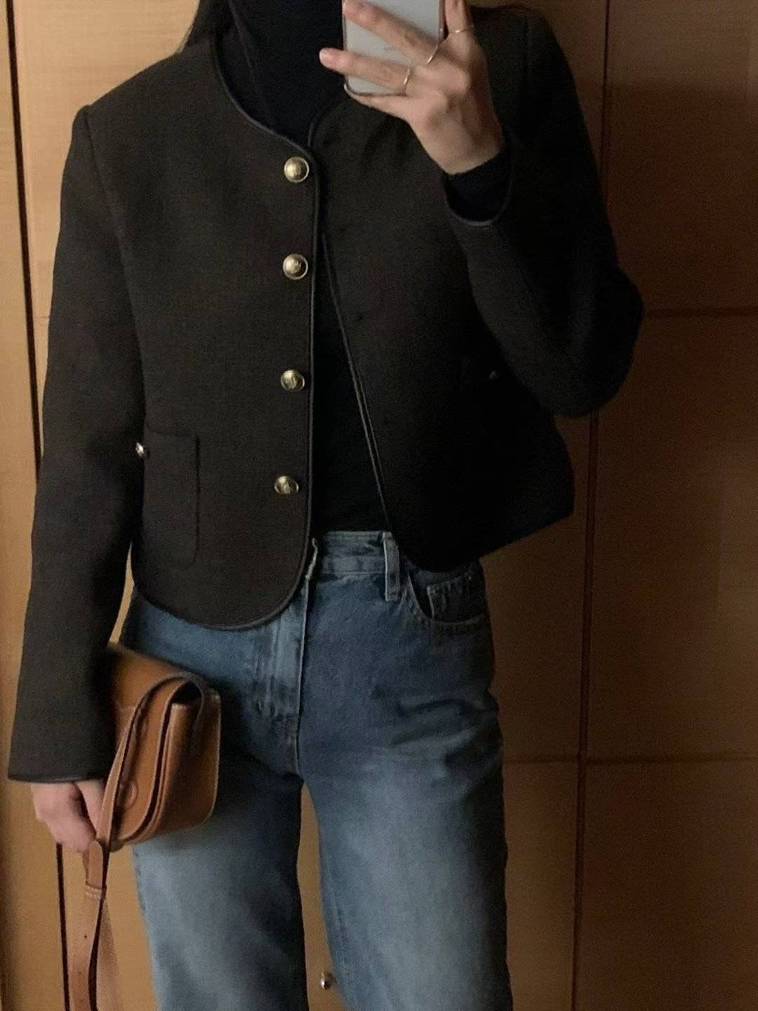 質感金扣口袋小香外 （90%羊毛）