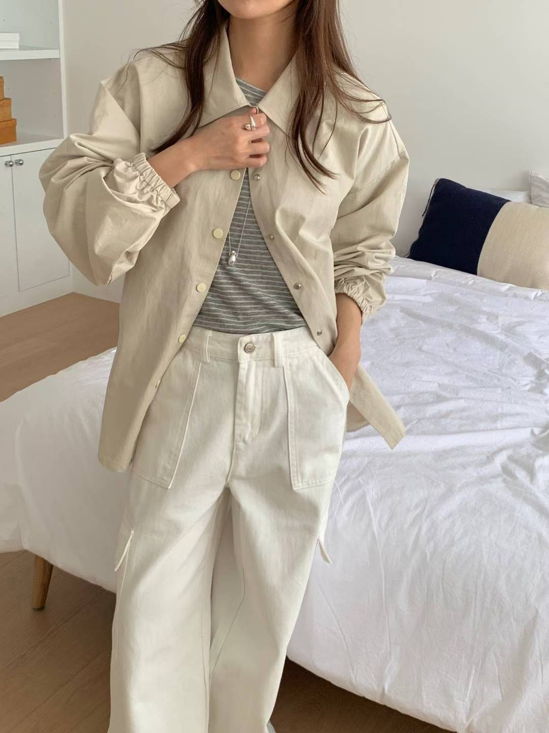 翻領縮口手袖風衣外套