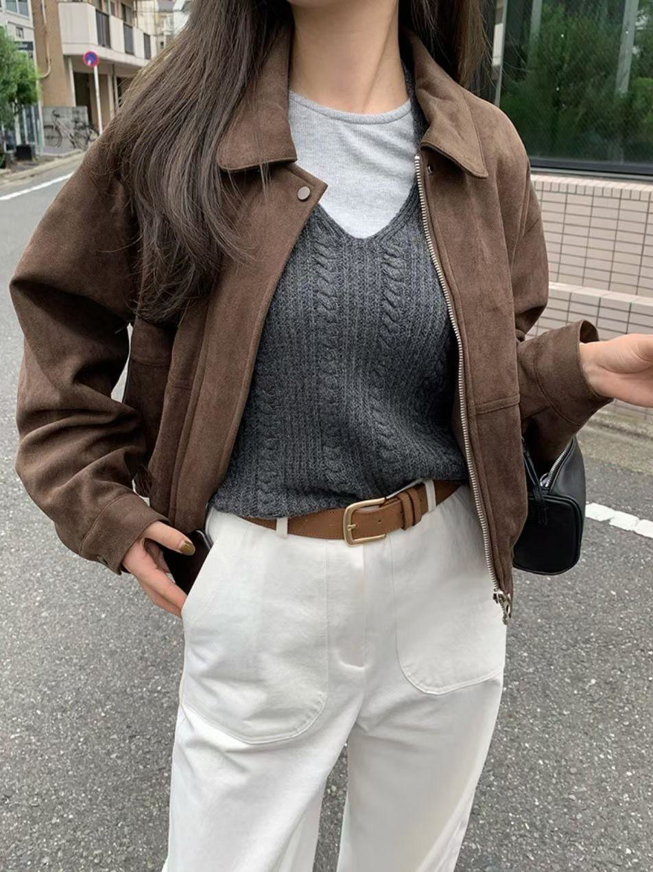 麂皮翻領夾克外