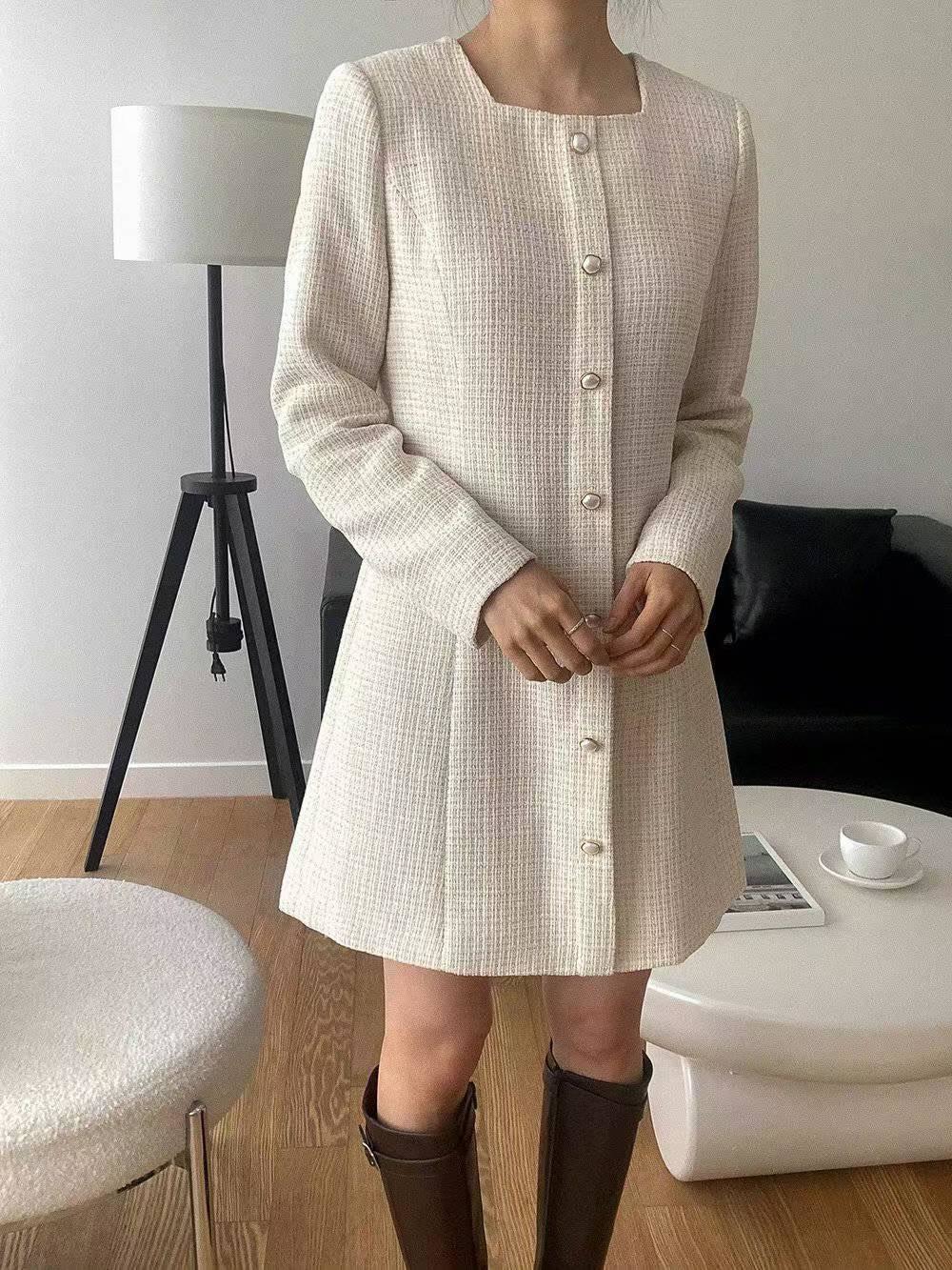 小方領織紋小香風短洋