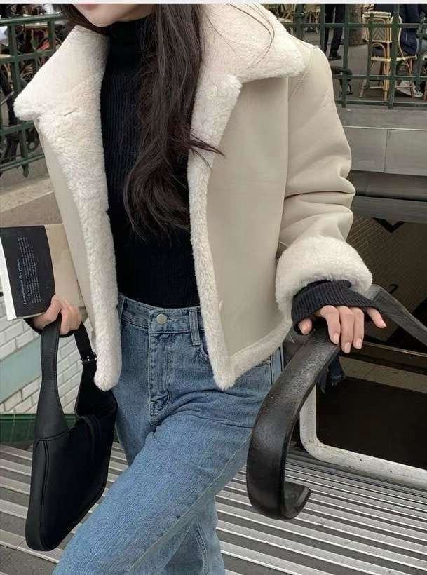 毛毛款翻領排釦雙面穿外套