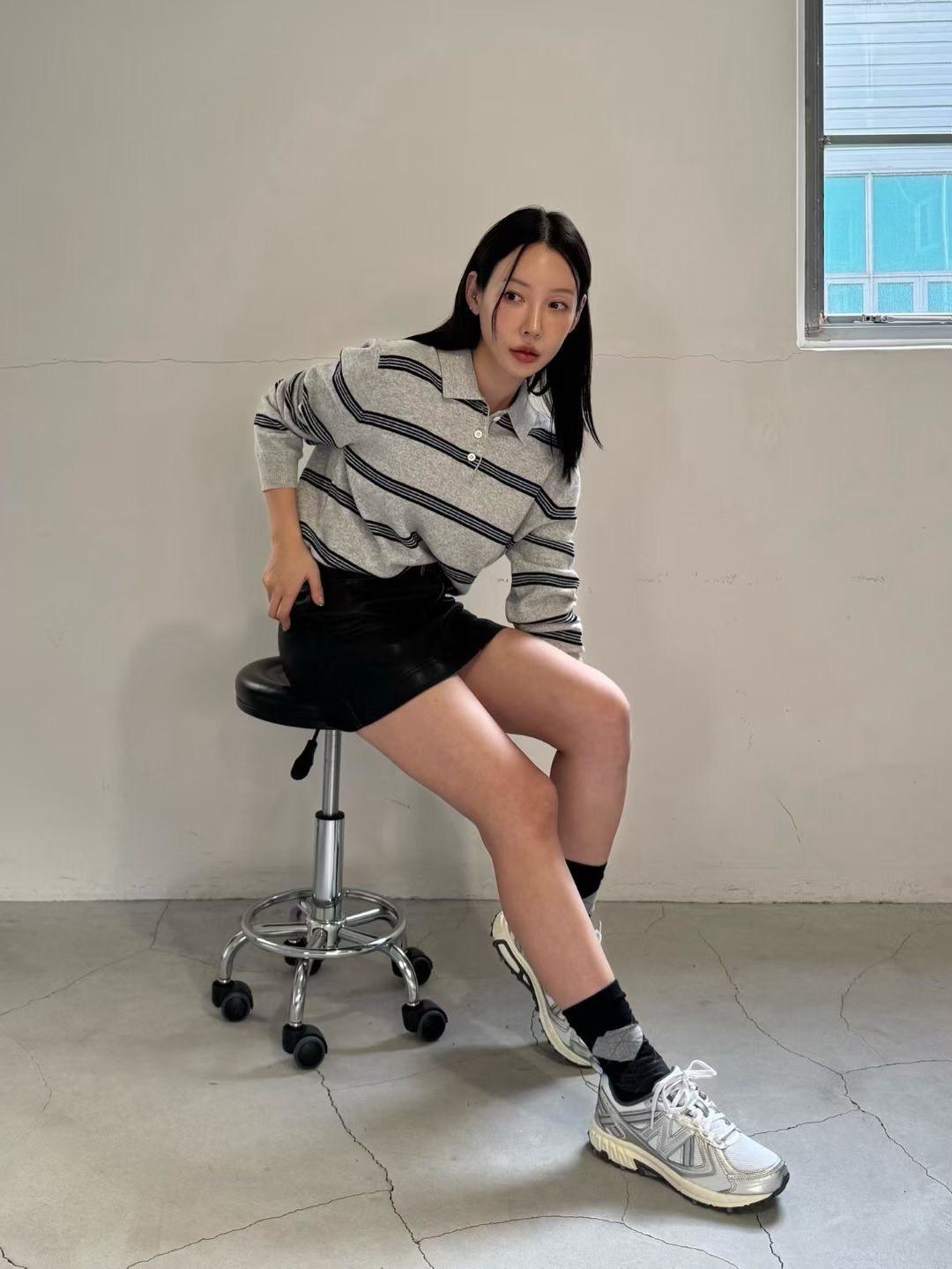 條紋翻領針織POLO上衣