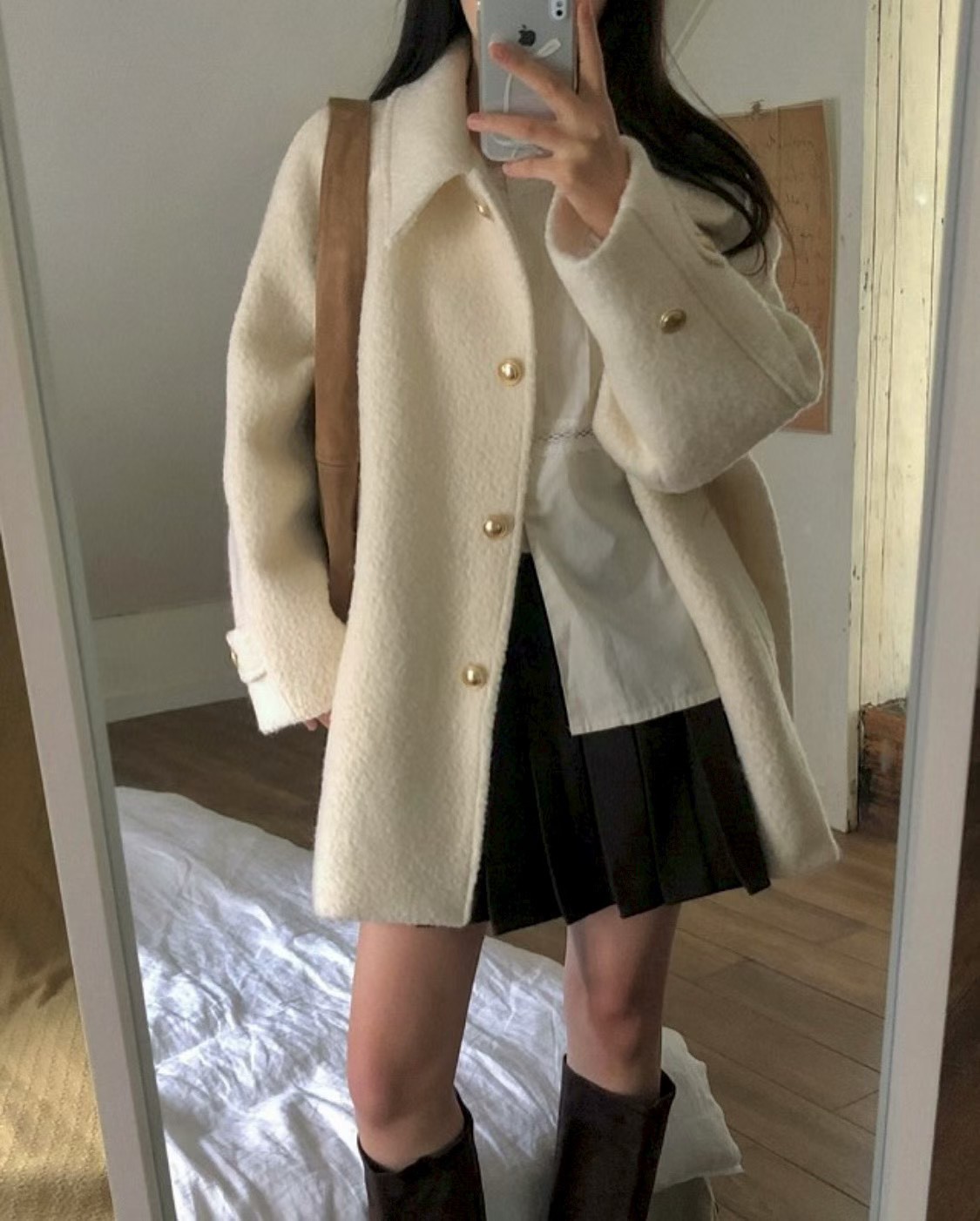 翻領金釦內鋪棉中長款大衣