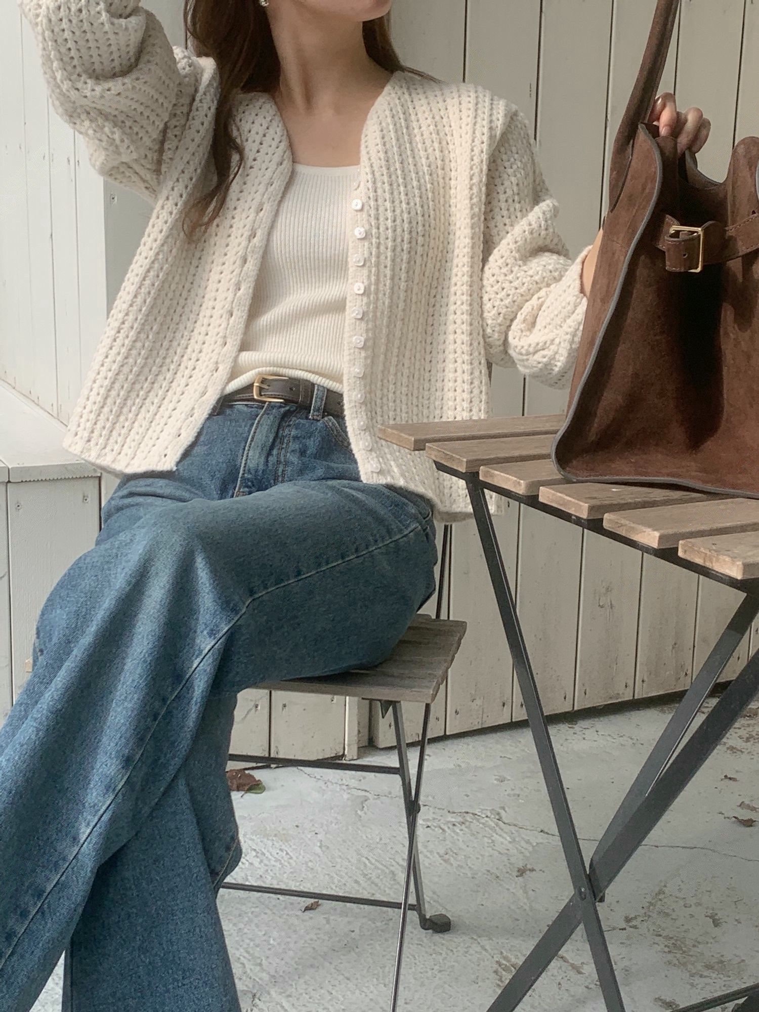 鏤空華夫格紋針織外套