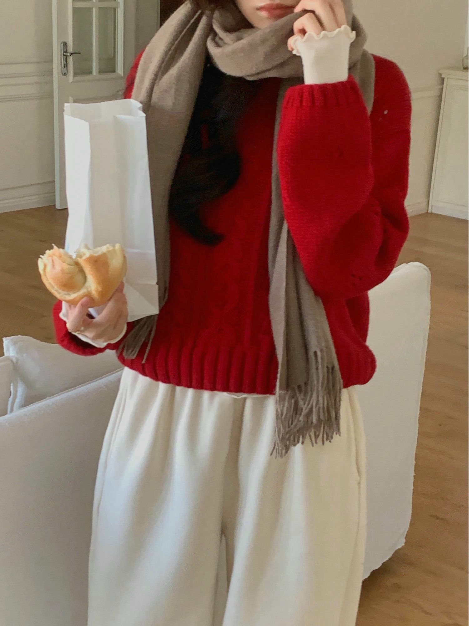 小花鏤空麻花羊毛針織衣（羊毛30%）