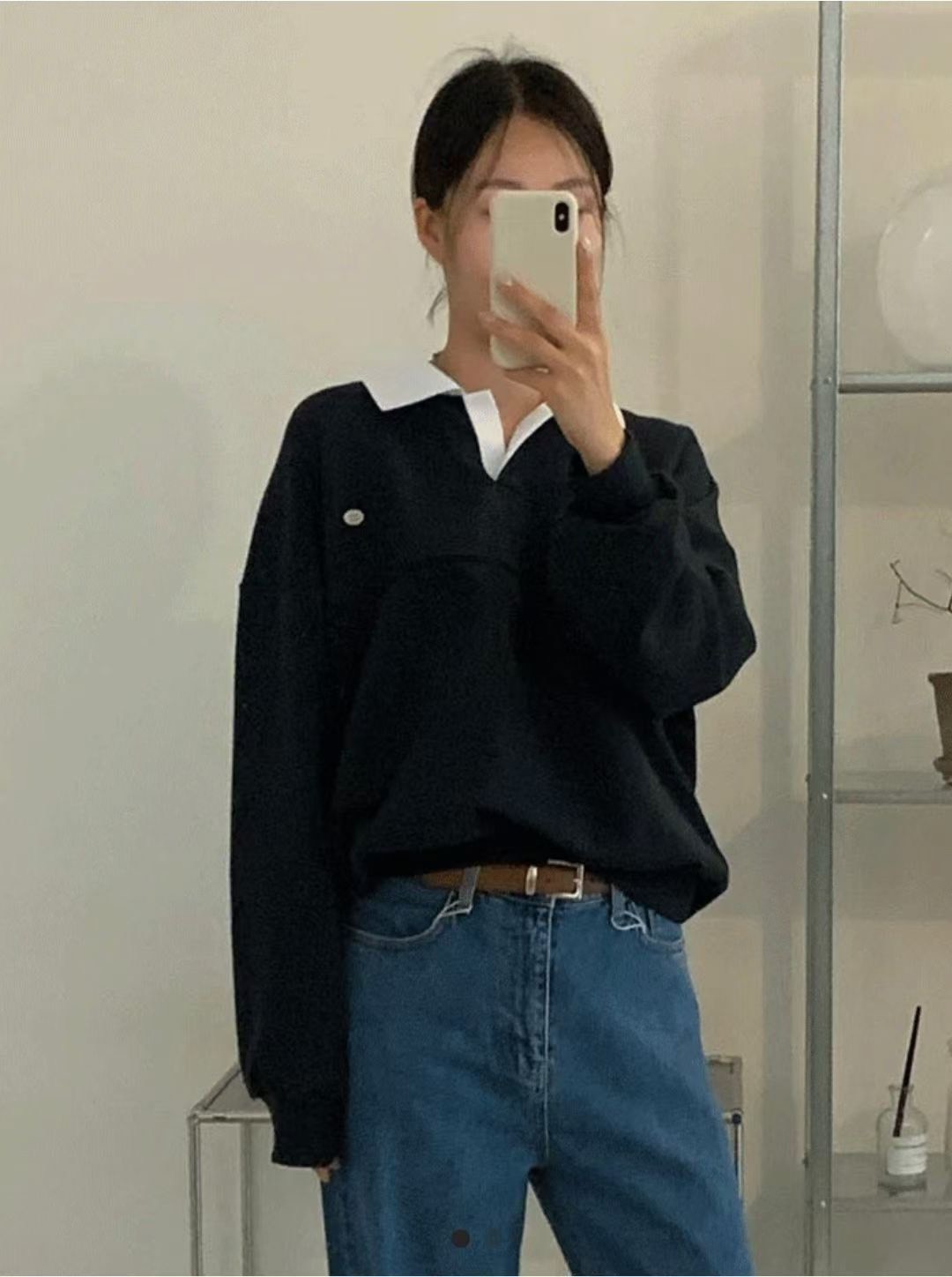 (客訂勿下單)拼接翻領logo小圓牌大學T