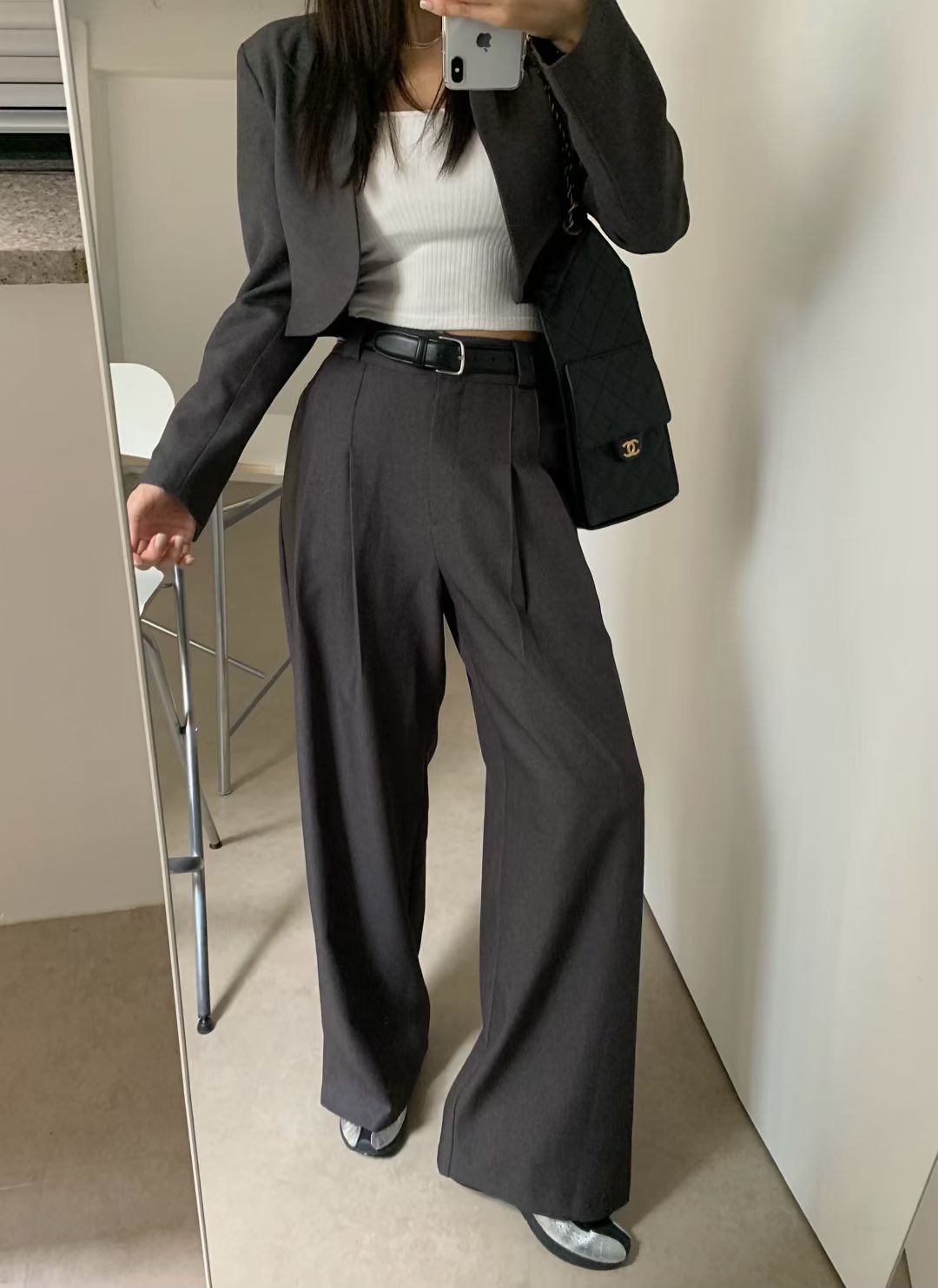 可拆兩件式無領西外＋後鬆緊壓摺西褲SET(可拆買）