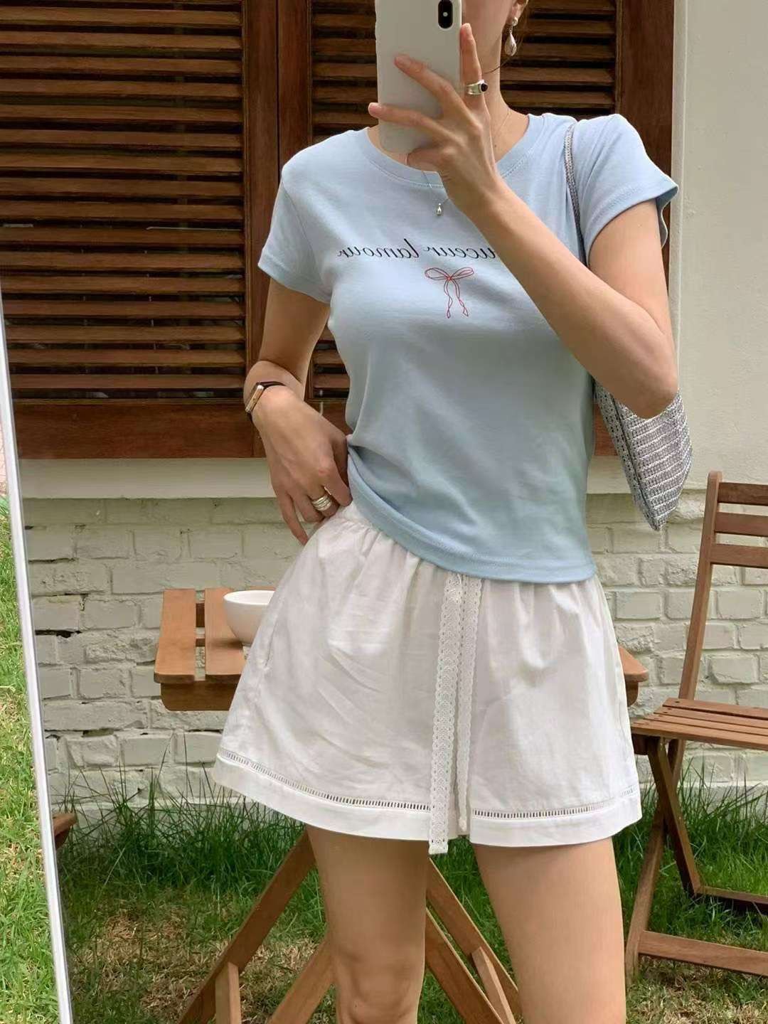 areing家草寫印字蝴蝶結短袖T