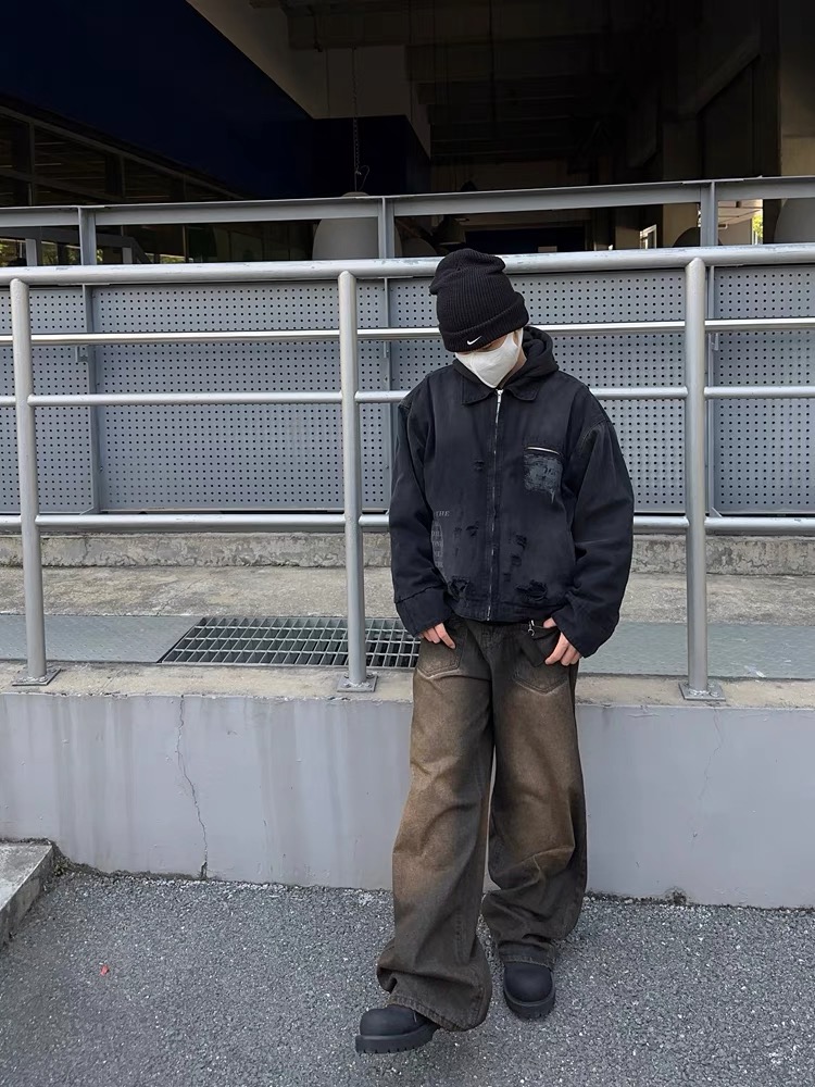 ♡韓國拼色復古水洗牛仔褲♡4