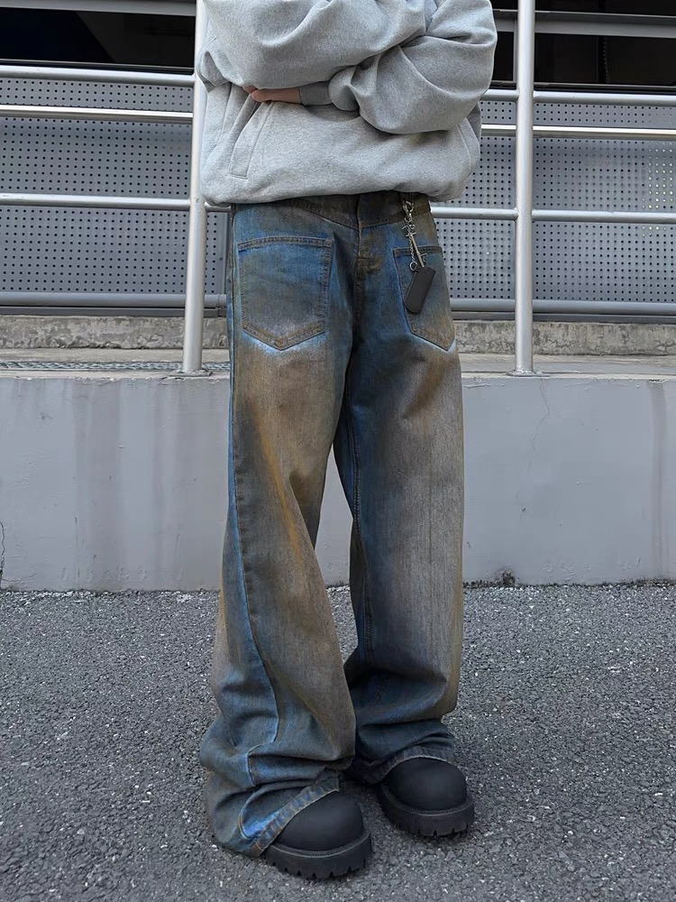 ♡韓國拼色復古水洗牛仔褲♡1