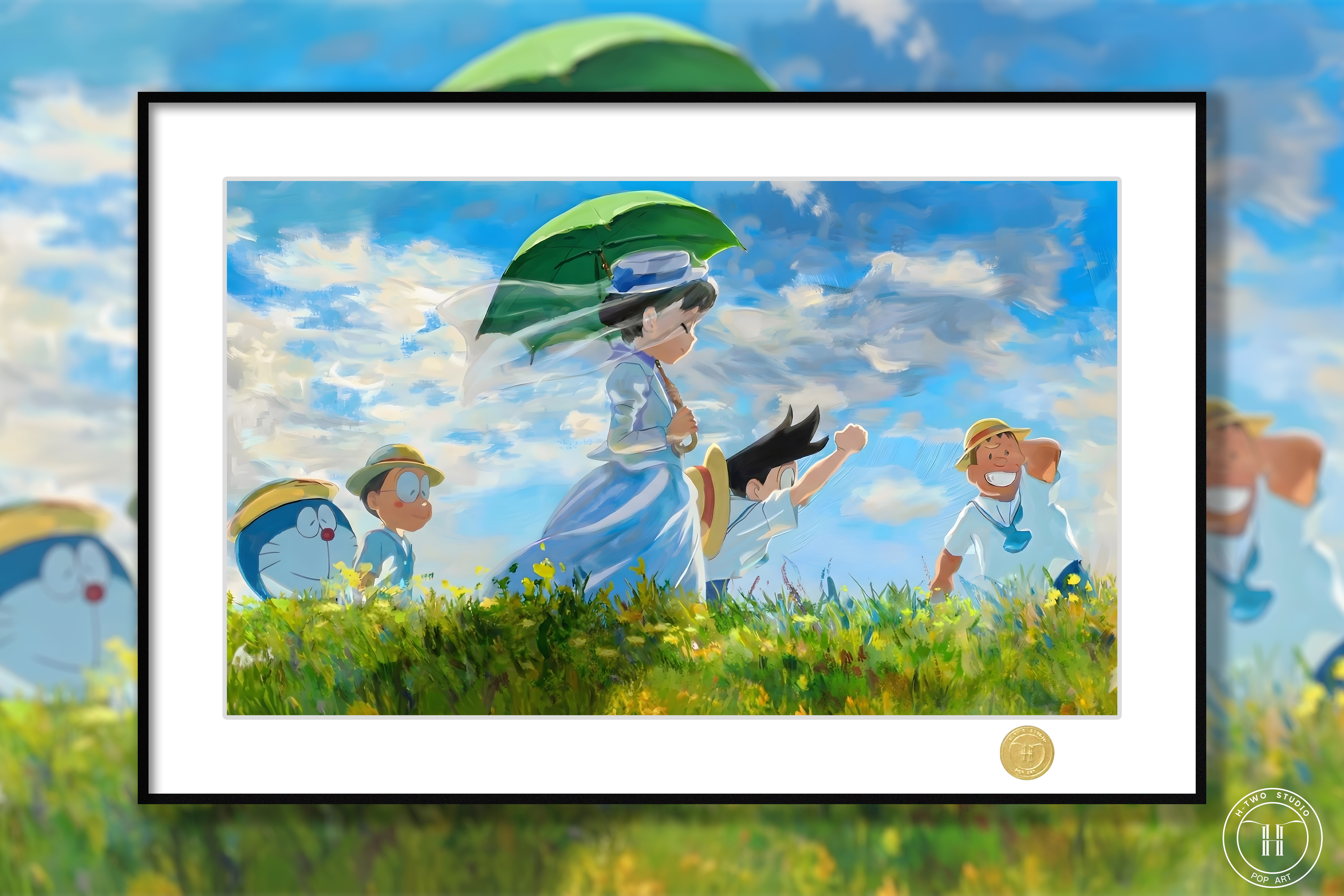 【週邊】－H2工作室 哆啦A夢 撐陽傘的女人 裝飾畫