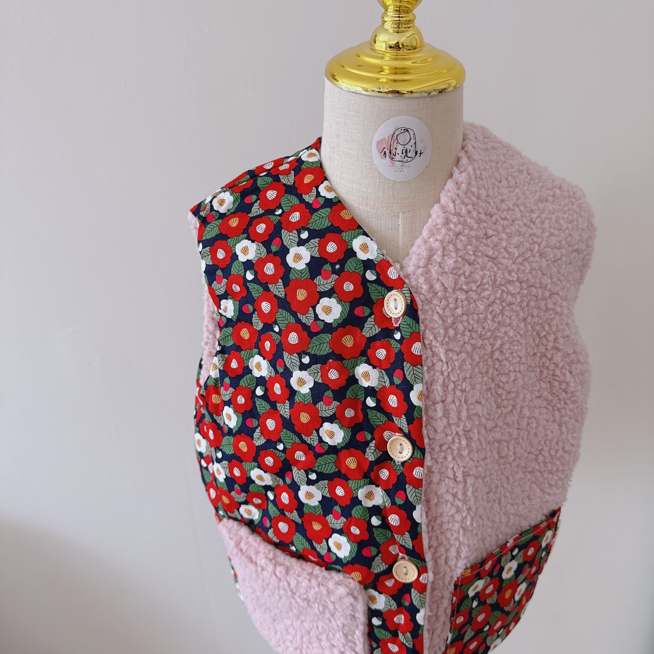 小童背心（羊羔絨款）- 拼接山茶花