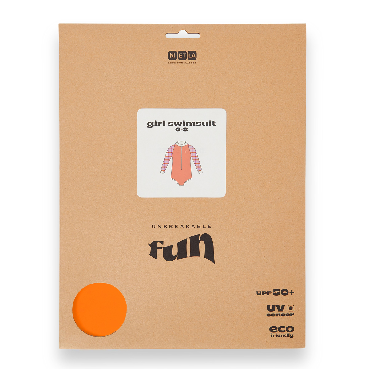 法國KiETLA ICONIK 女童長袖連身防曬泳衣(陽光橘格)5