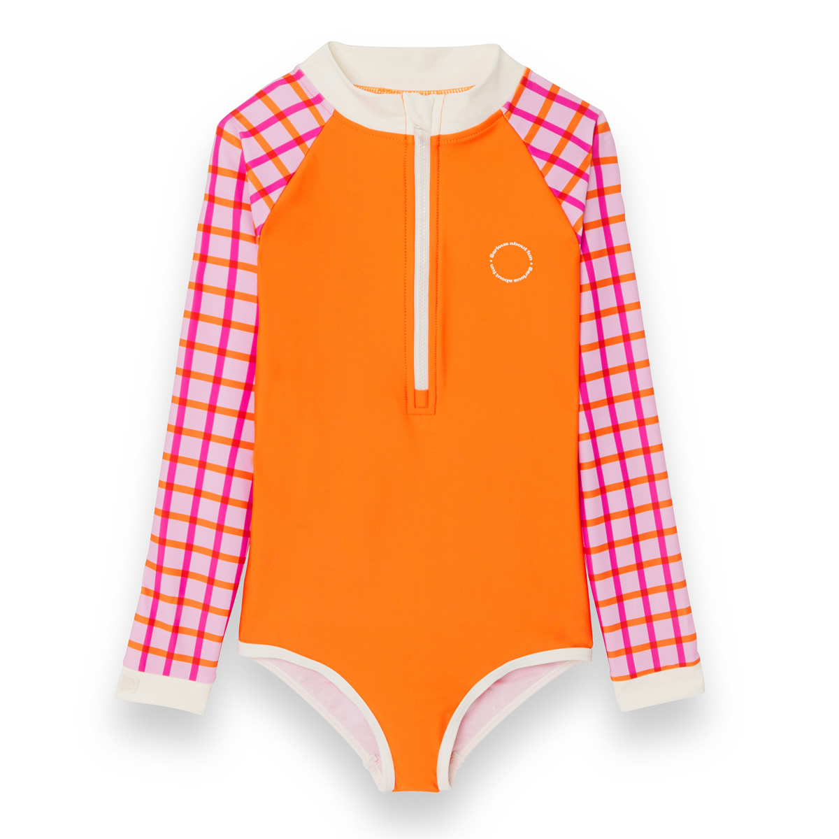 法國KiETLA ICONIK 女童長袖連身防曬泳衣(陽光橘格)1