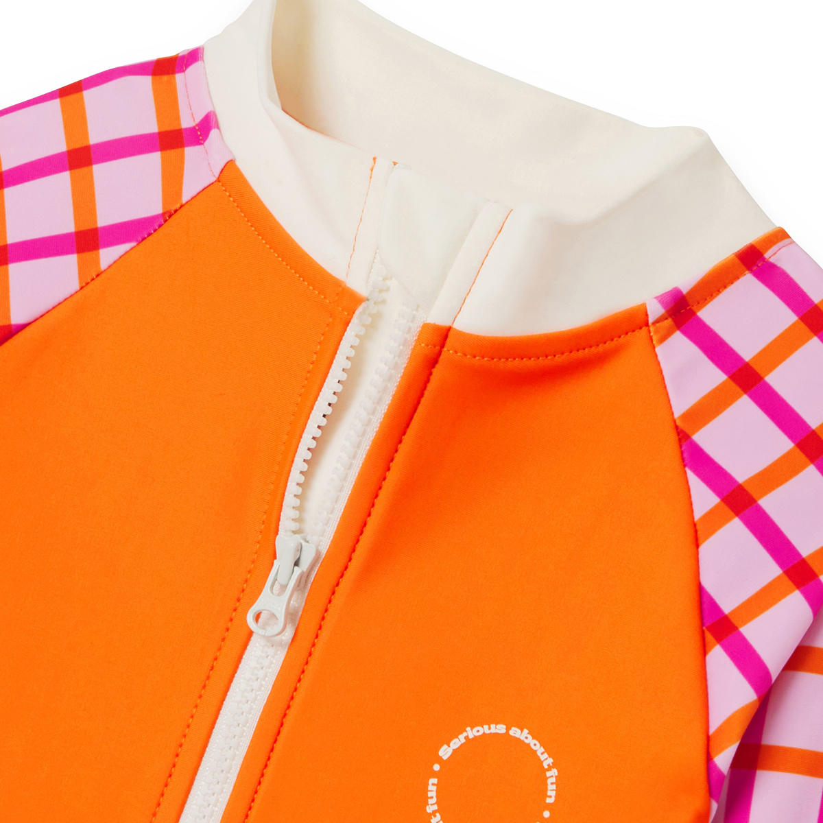 法國KiETLA ICONIK 女童長袖連身防曬泳衣(陽光橘格)3